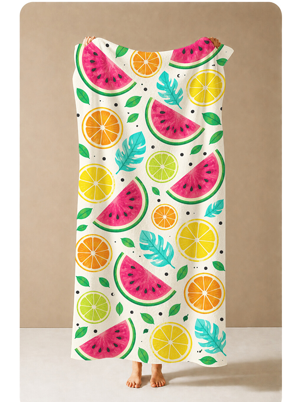 Pembe Pop Art Karpuz Narenciye Meyve Desenli 70x150 Plaj Havlusu - Dijital Baskılı Solmaz Banyo Havlusu-3