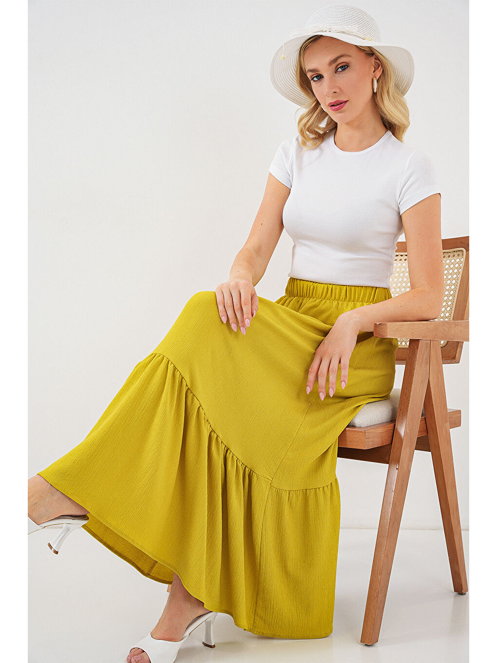 Sarı 1886 Uzun Örme Etek - Hardal-2