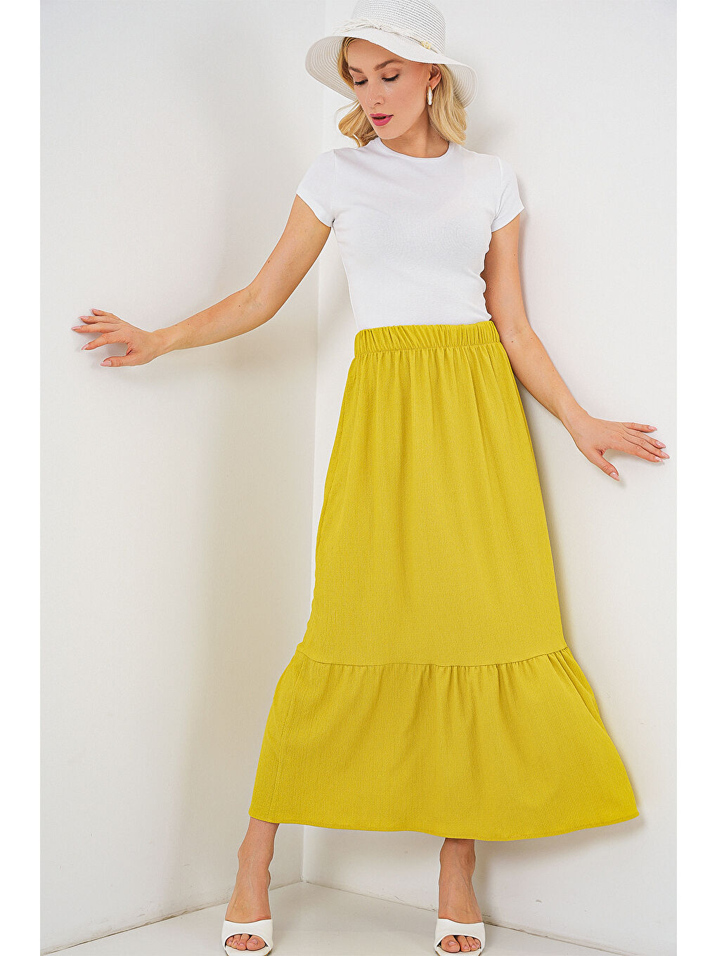 Sarı 1886 Uzun Örme Etek - Hardal-4