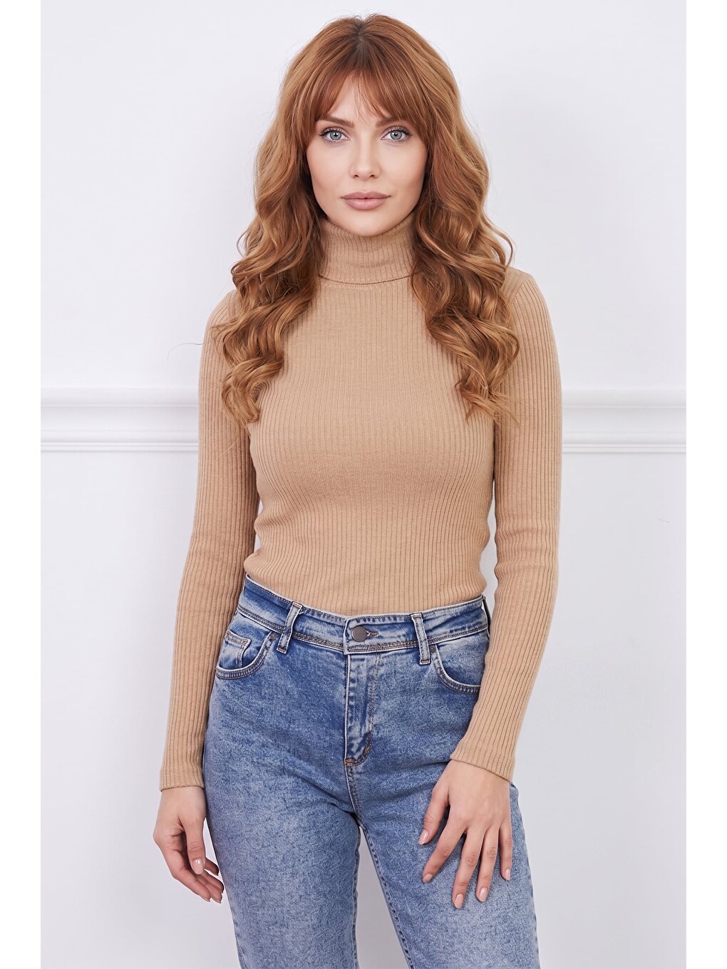 Kahverengi Fitilli Balıkçı Yaka Slim Fit Bluz
