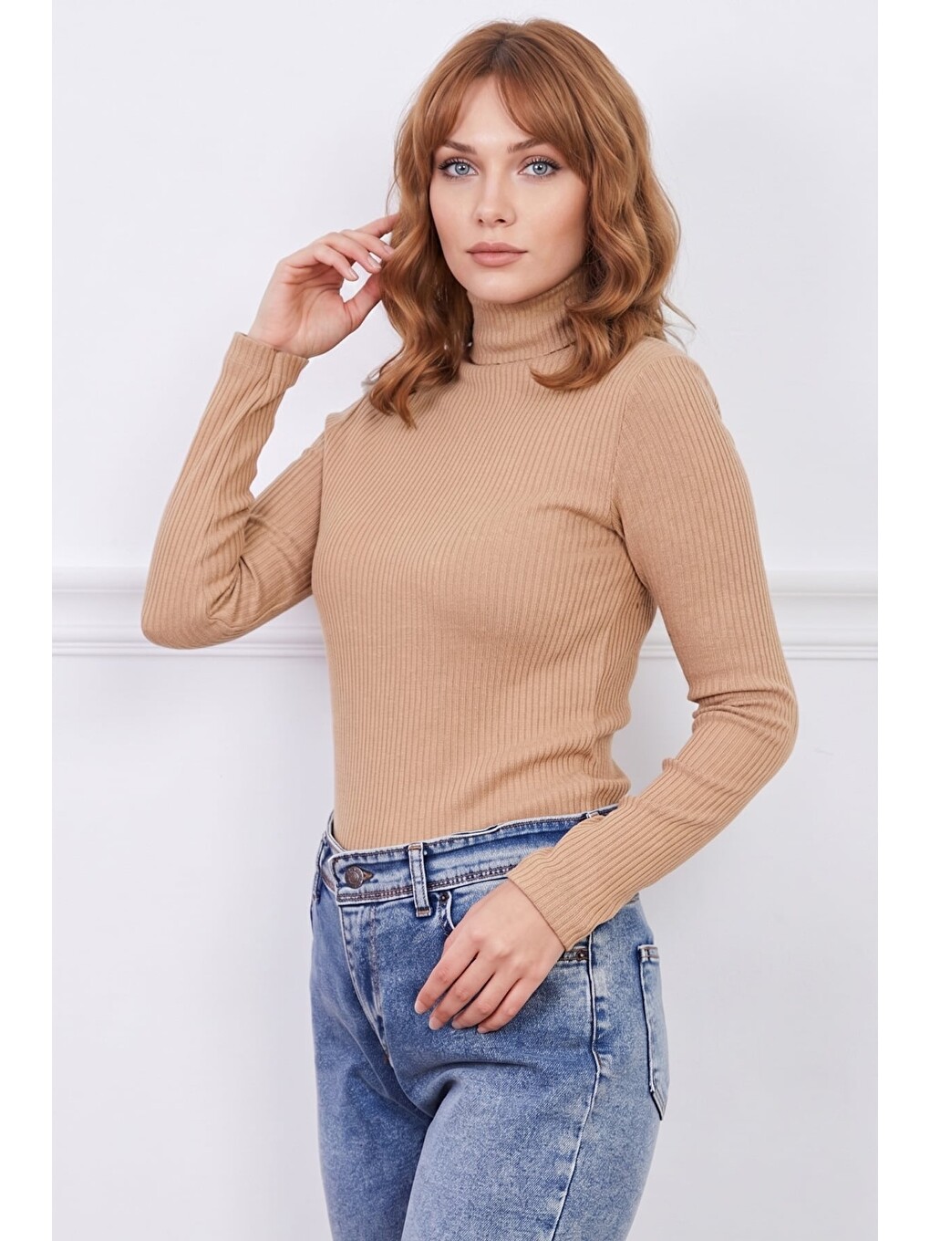 Kahverengi Fitilli Balıkçı Yaka Slim Fit Bluz-1