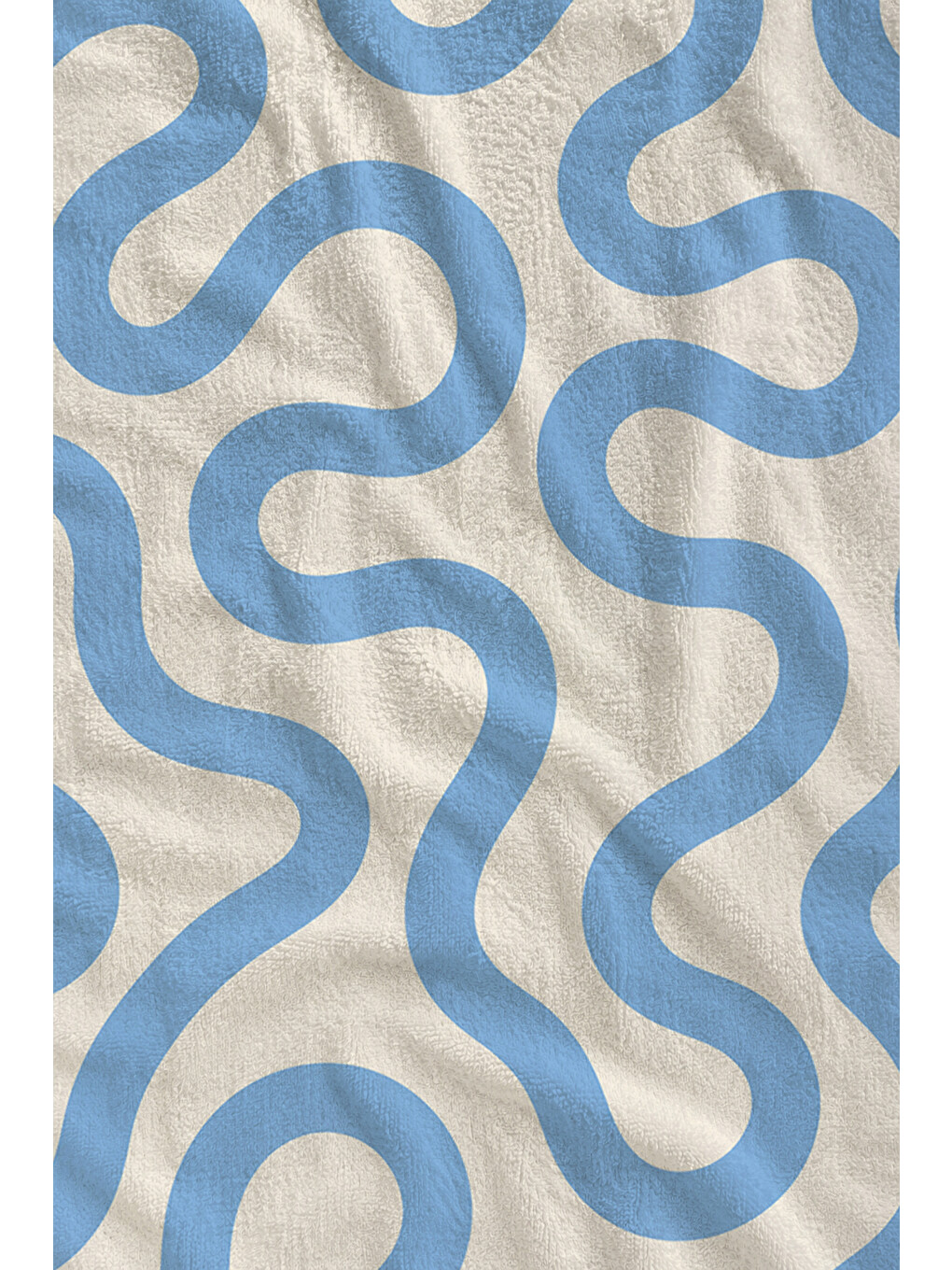 Modern Mavi Dalgalı Çizgi Beyaz Minimal Soyut Desenli 70x150 Plaj Havlusu - Pamuklu Banyo Havlusu-1