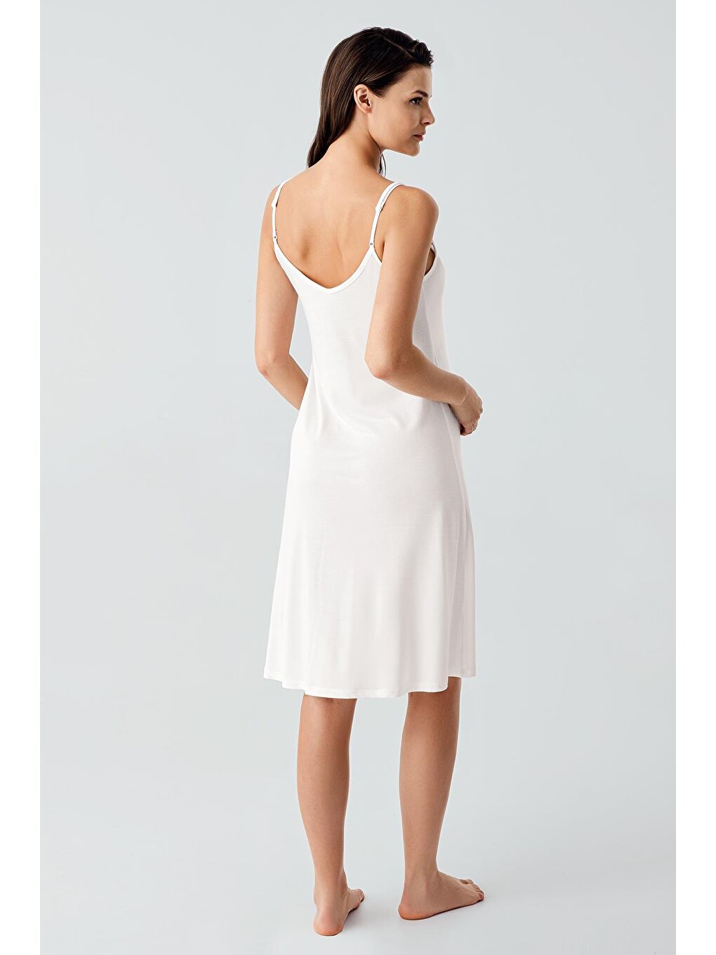 Ekru Askılı Kısa Esnek Viskoz Hamile Gecelik 17101-2