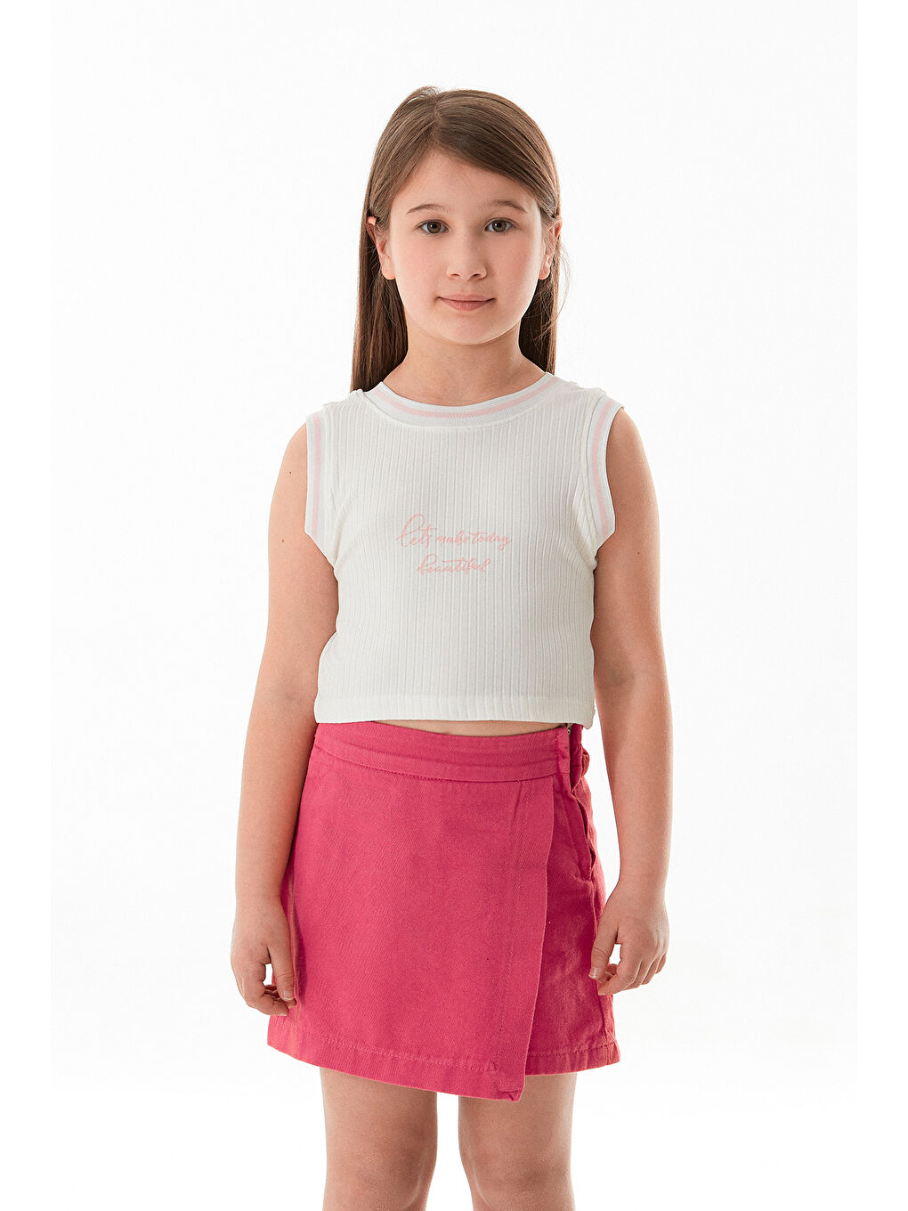 Ekru Fitilli Yazı Baskılı Halter Yaka Kız Çocuk Body-1