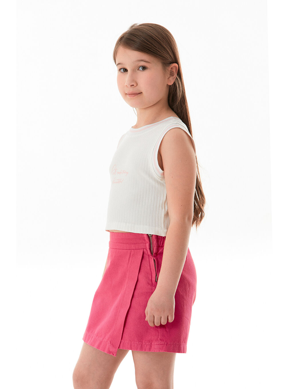 Ekru Fitilli Yazı Baskılı Halter Yaka Kız Çocuk Body-2