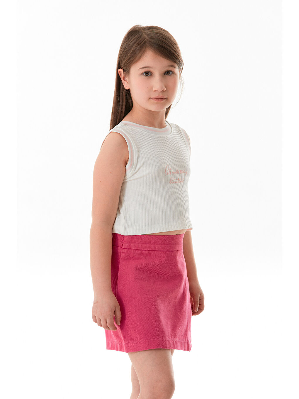 Ekru Fitilli Yazı Baskılı Halter Yaka Kız Çocuk Body-3