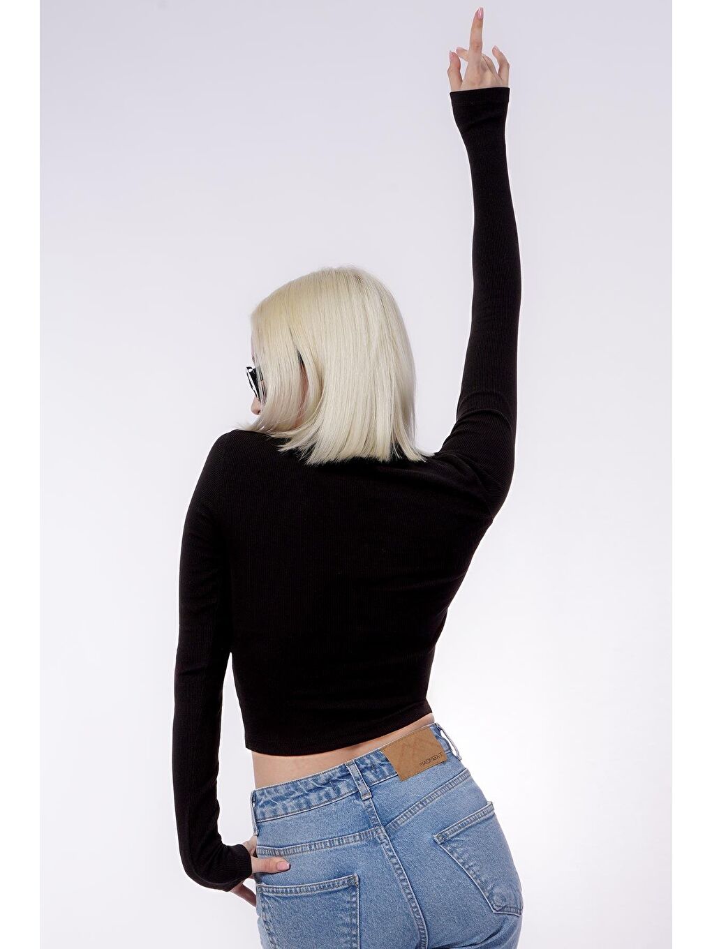 Siyah V Yaka Uzun Kollu Düğme Detaylı Kaşkorse Bodysuit Mg2194-10