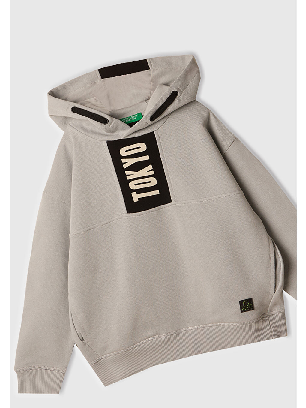 Erkek Çocuk Gri Melanj Baskı Şerit Detaylı Logo Etiketli Kapüşonlu Sweatshirt-1