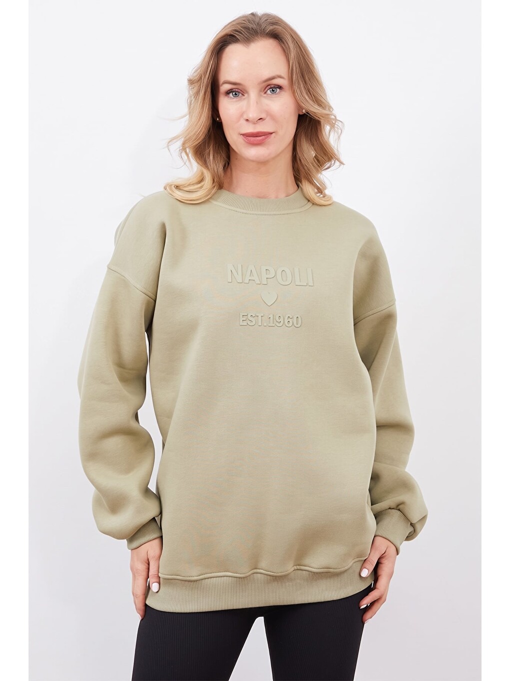 Yeşil Napoli Baskılı Oversize Sweatshirt