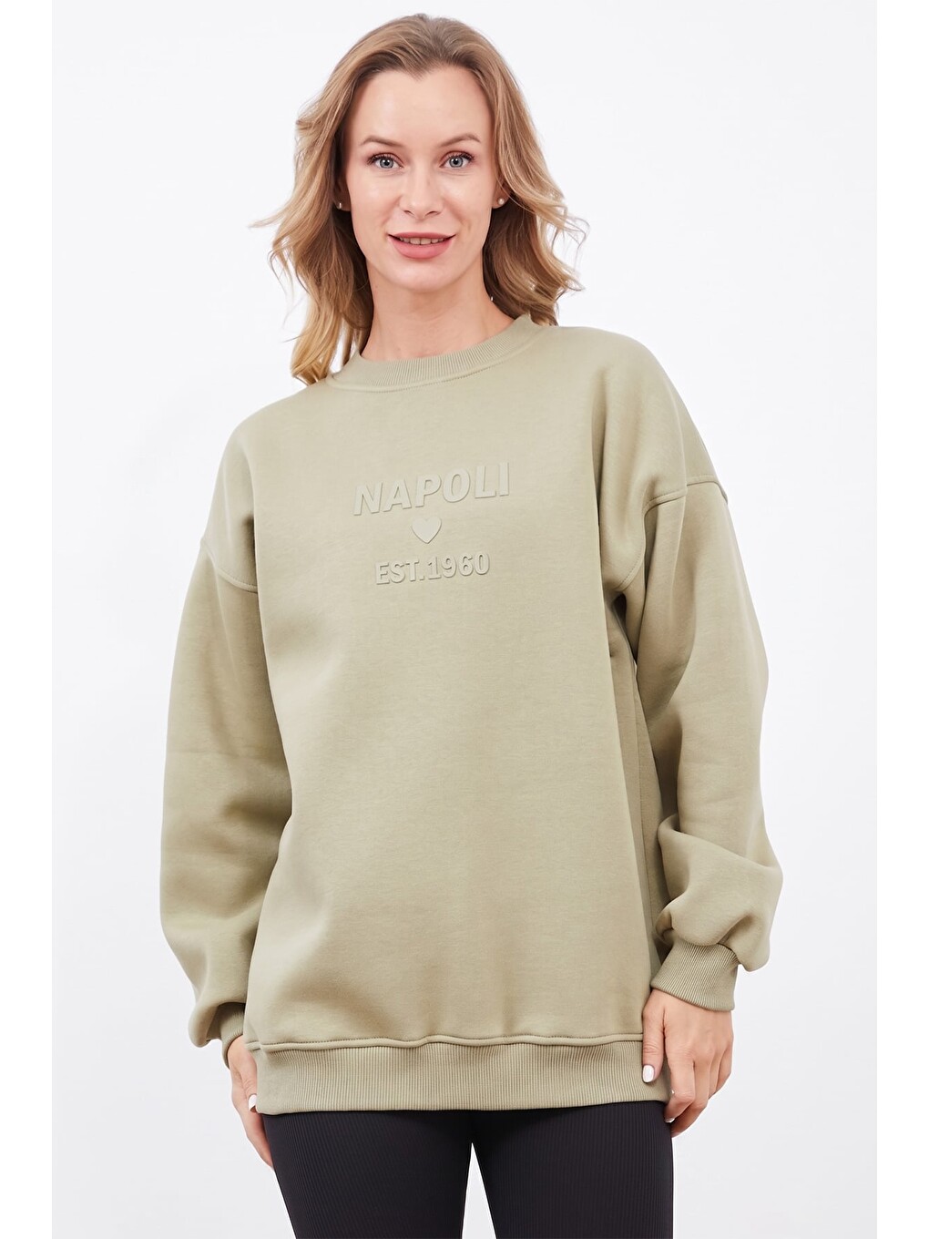 Yeşil Napoli Baskılı Oversize Sweatshirt-1