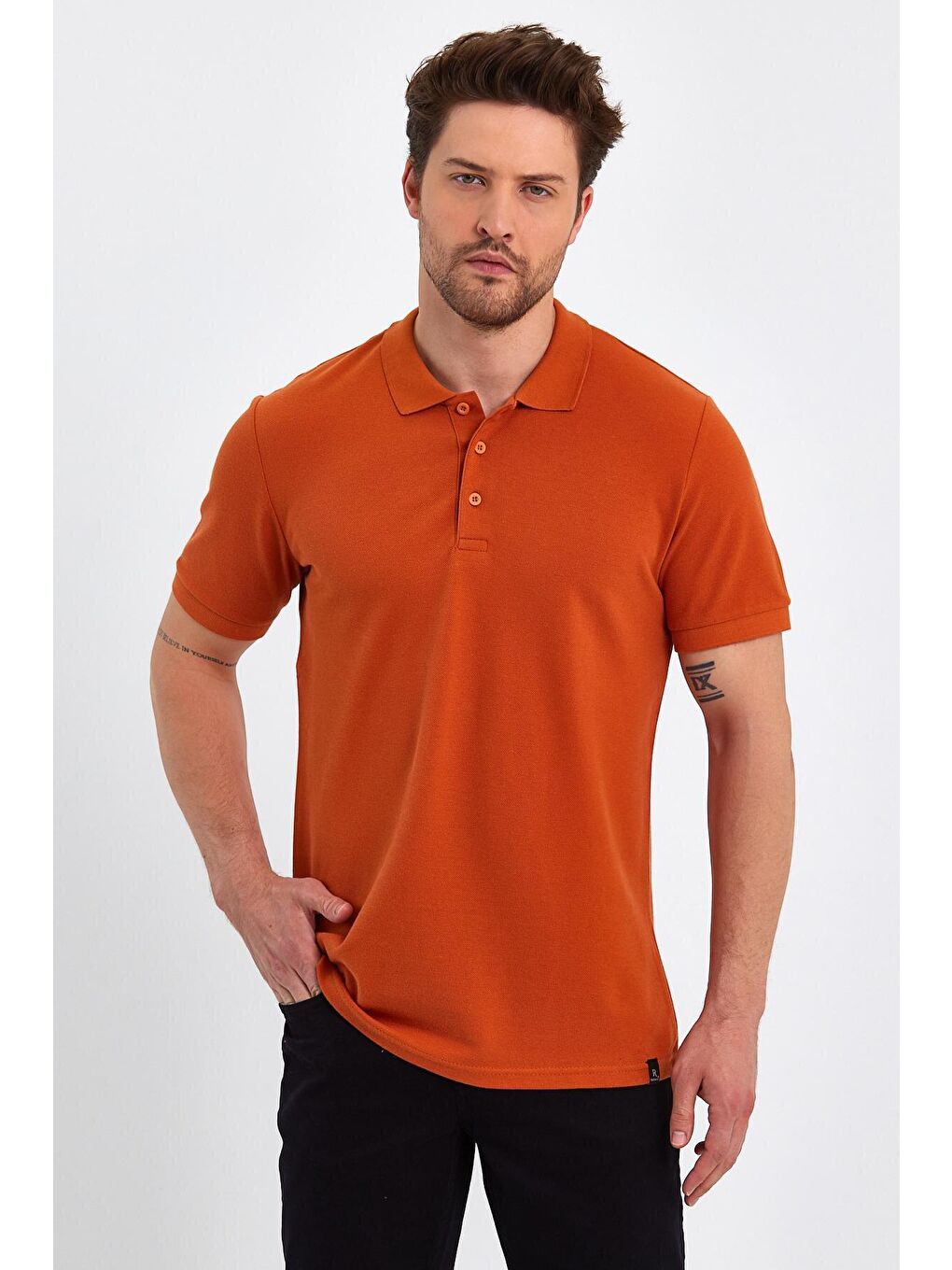 Kahverengi Polo Yaka Erkek Tişört-3