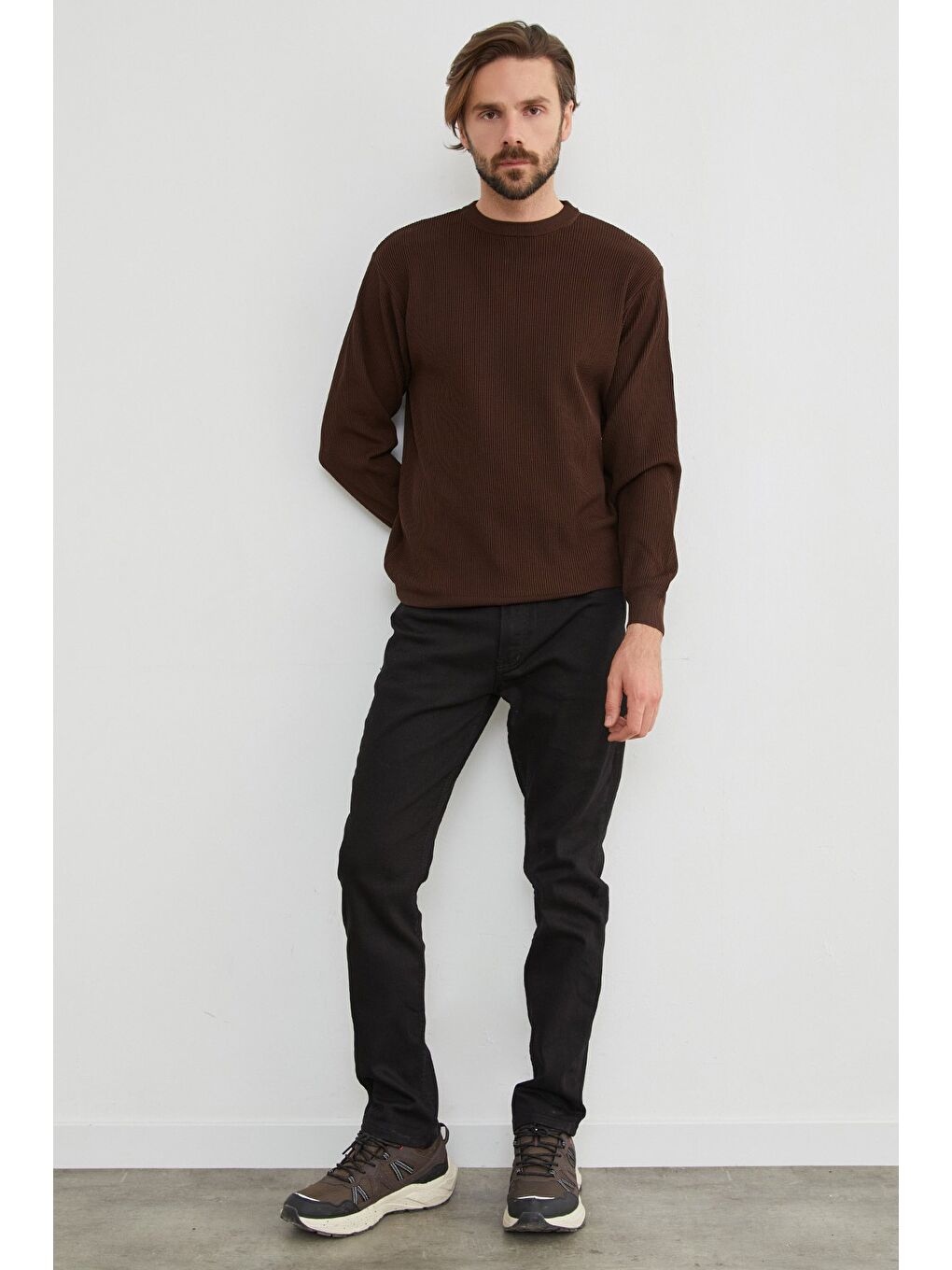 Siyah Fermuarlı Straight Jean Pantolon-4