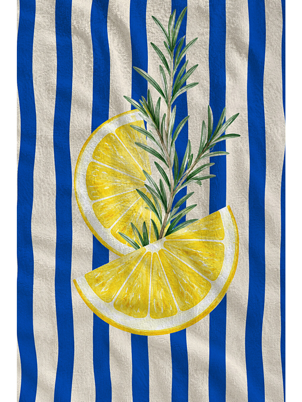 Milbay Grup Retro Mavi Çizgili Limon Desenli 70x150 Plaj Havlusudijital Solmaz Banyo Havlusu-3642-1