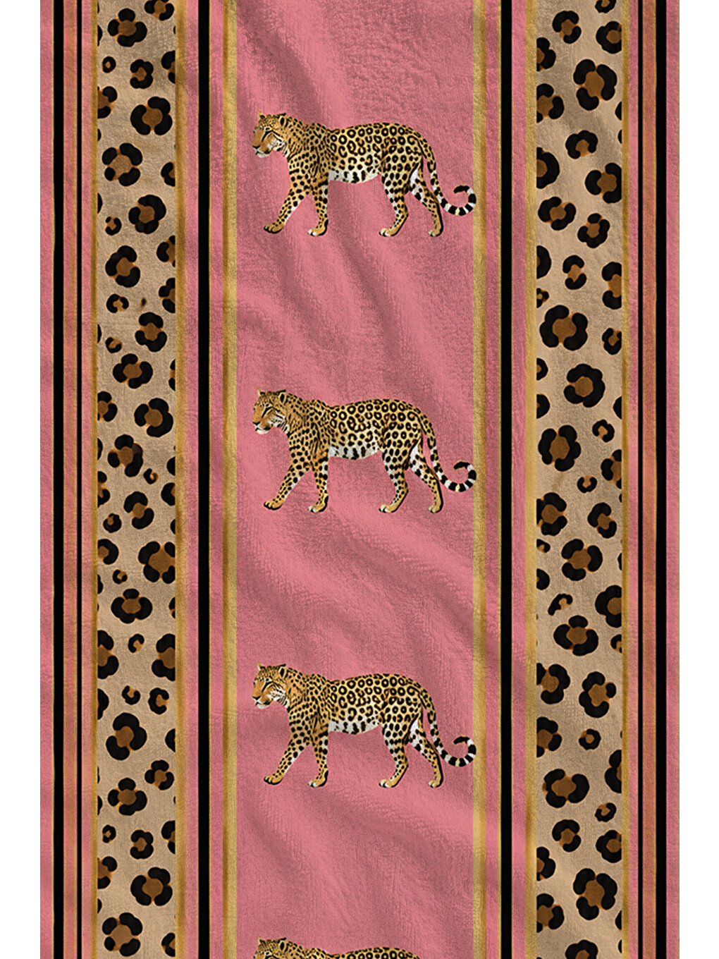 Safari Pembe Leopar Bordür Kaplan Desenli 70x150 Plaj Havlusu - Dijital Baskılı Banyo Havlusu-2