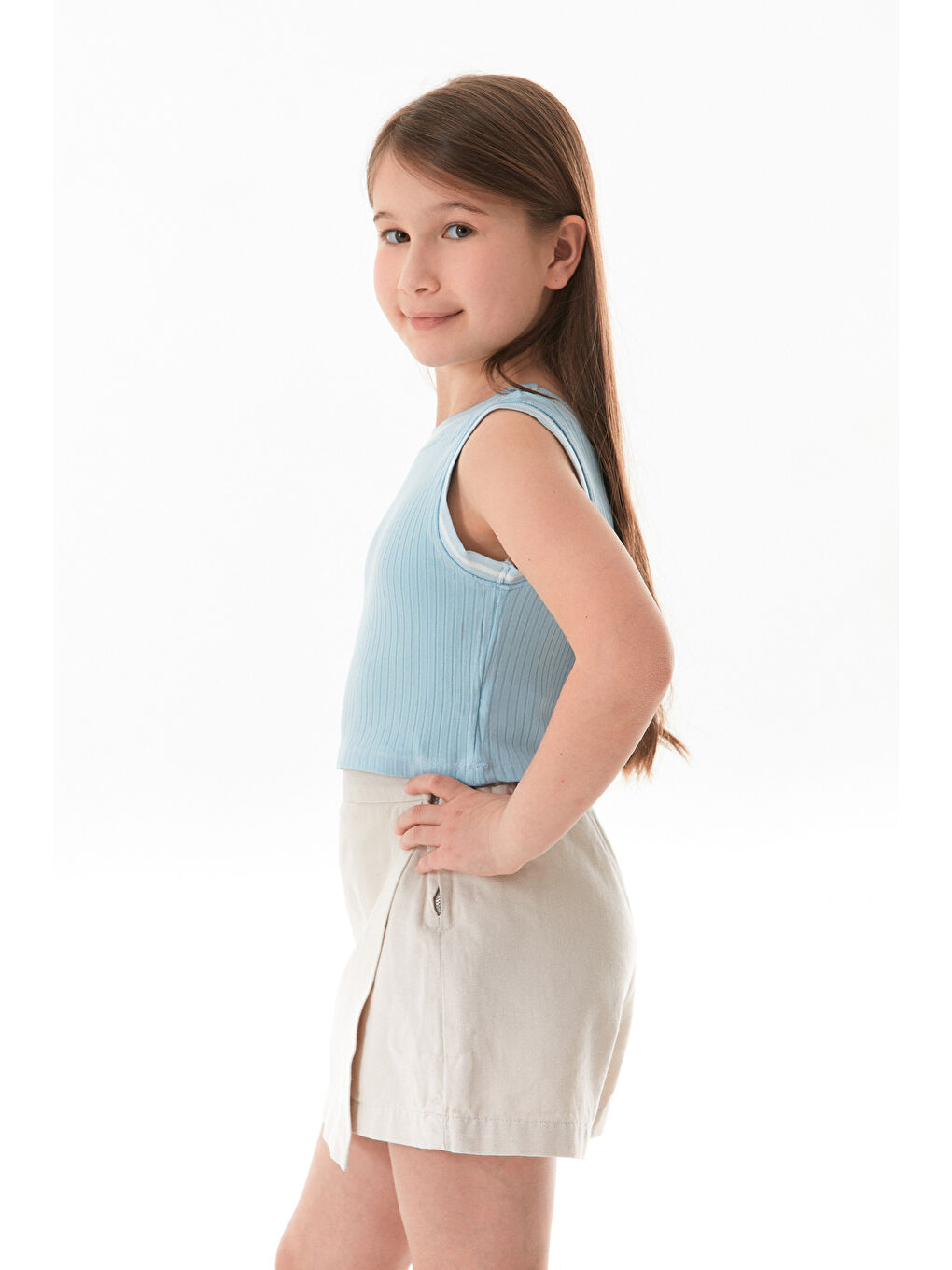 Mavi Fitilli Yazı Baskılı Halter Yaka Kız Çocuk Body-1