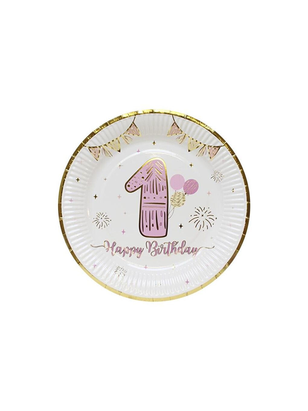 1 Yaş Pembe Gold Doğum Günü Parti Tabağı – 6'lı-1