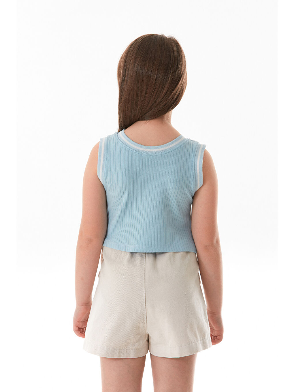 Mavi Fitilli Yazı Baskılı Halter Yaka Kız Çocuk Body-2