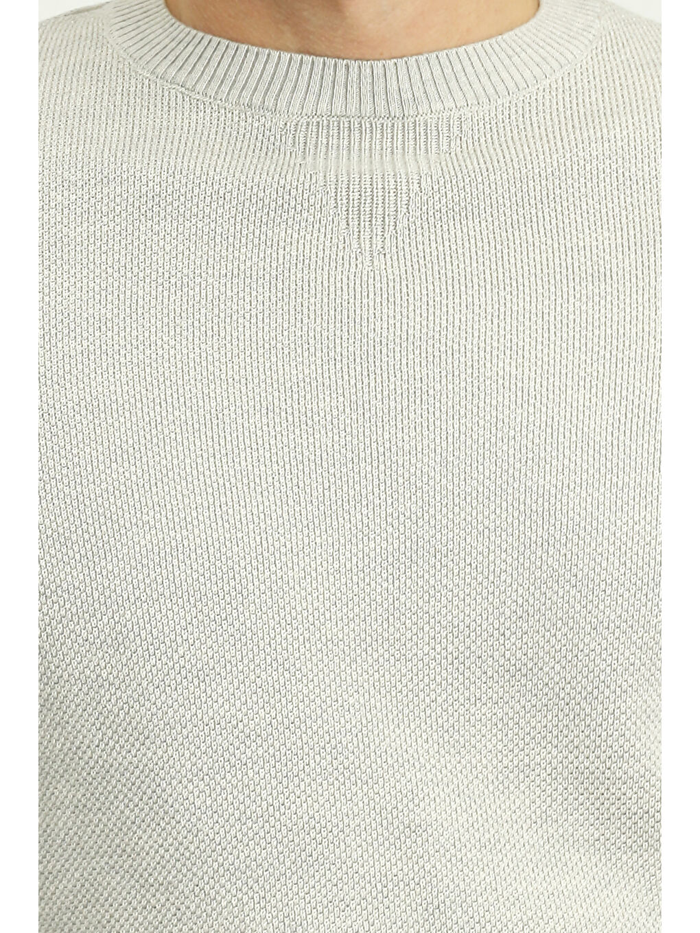 Gri Bisiklet Yaka Slim Fit Dar Kesim Desenli Pamuklu Triko Kazak-4