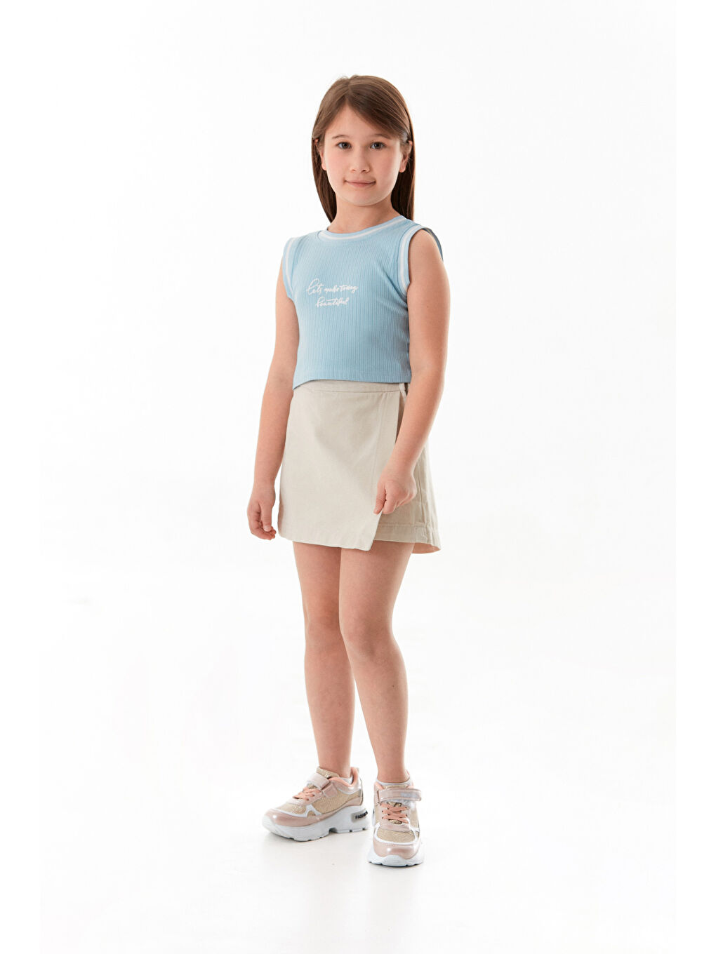 Mavi Fitilli Yazı Baskılı Halter Yaka Kız Çocuk Body-4