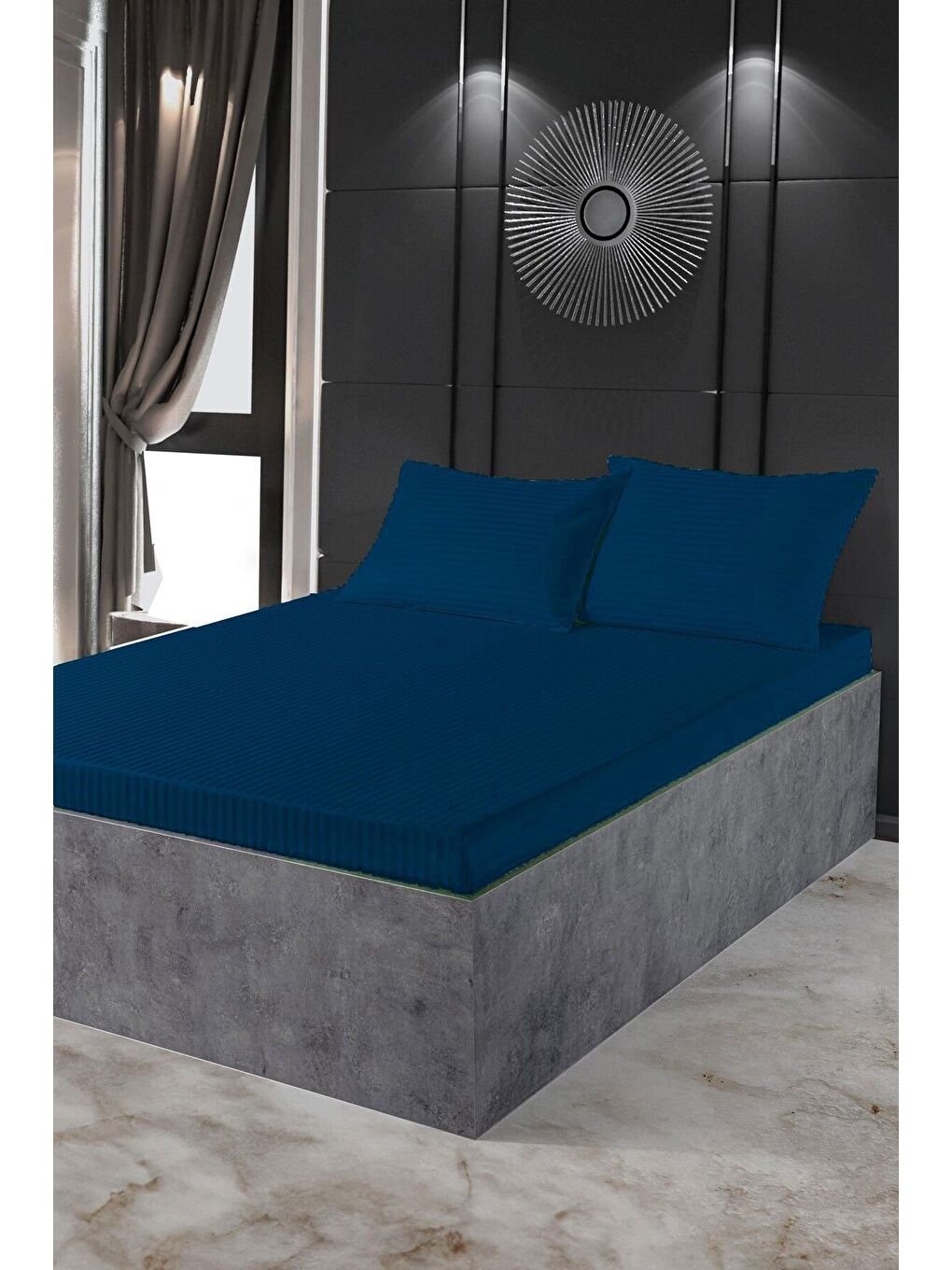 Delux Saten ( Yastık Kılıflı) Lastikli Çarşaf Takımı Lacivert 100x200 cm