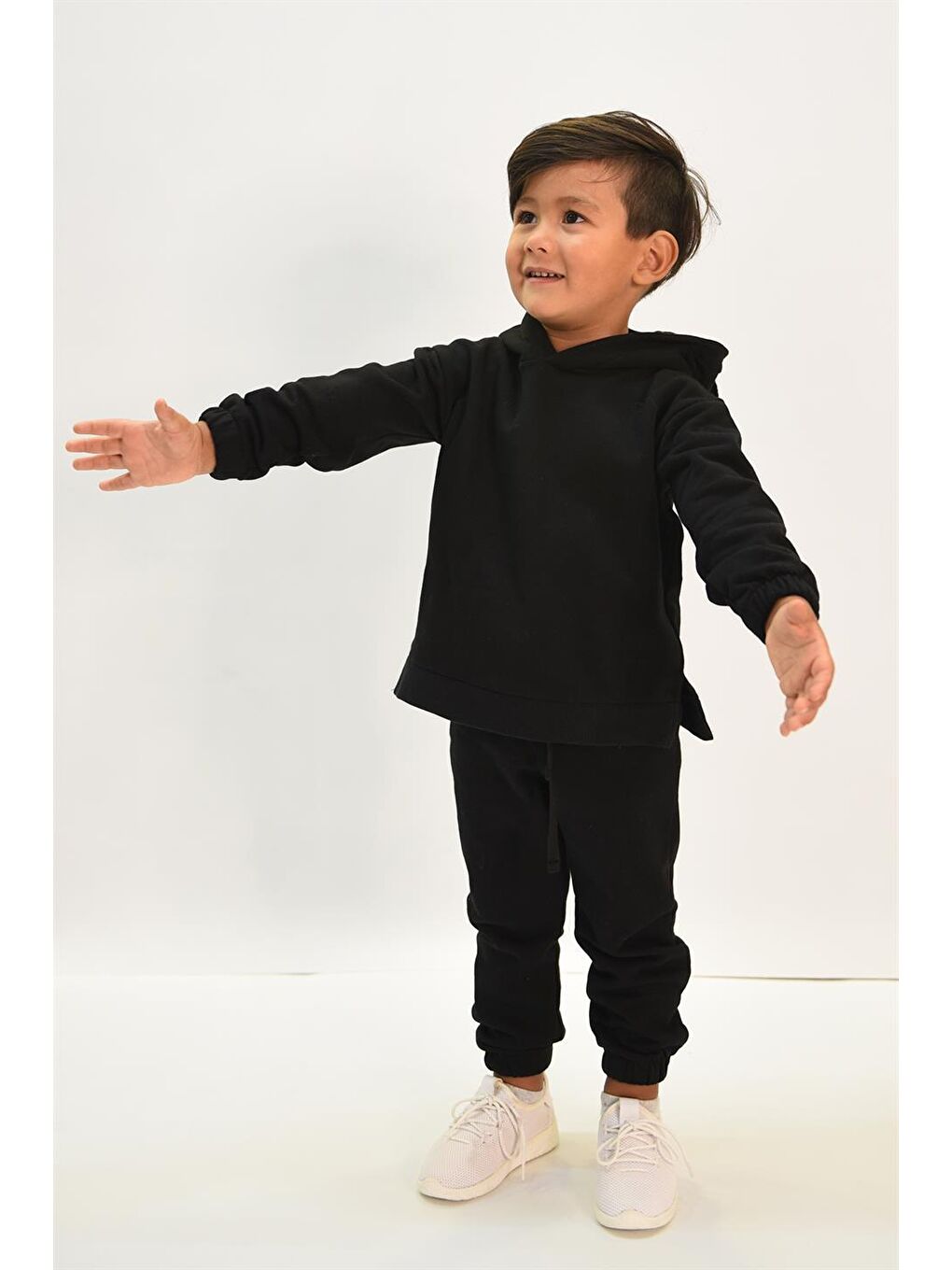 Siyah Çocuk Kulak Detaylı Kapüşonlu Alt Üst Takım-1