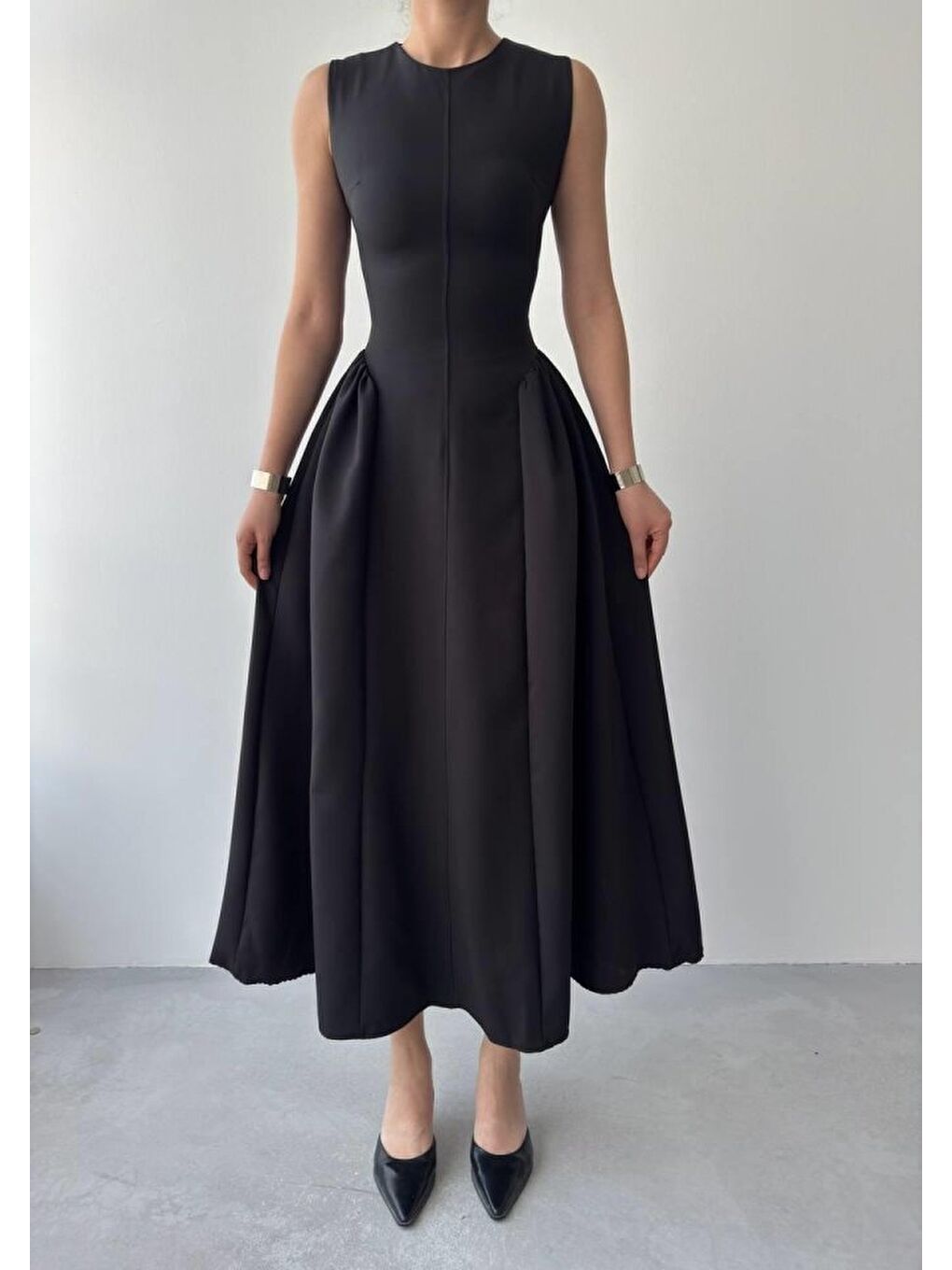 Siyah Kiyen Midi Elbise-1