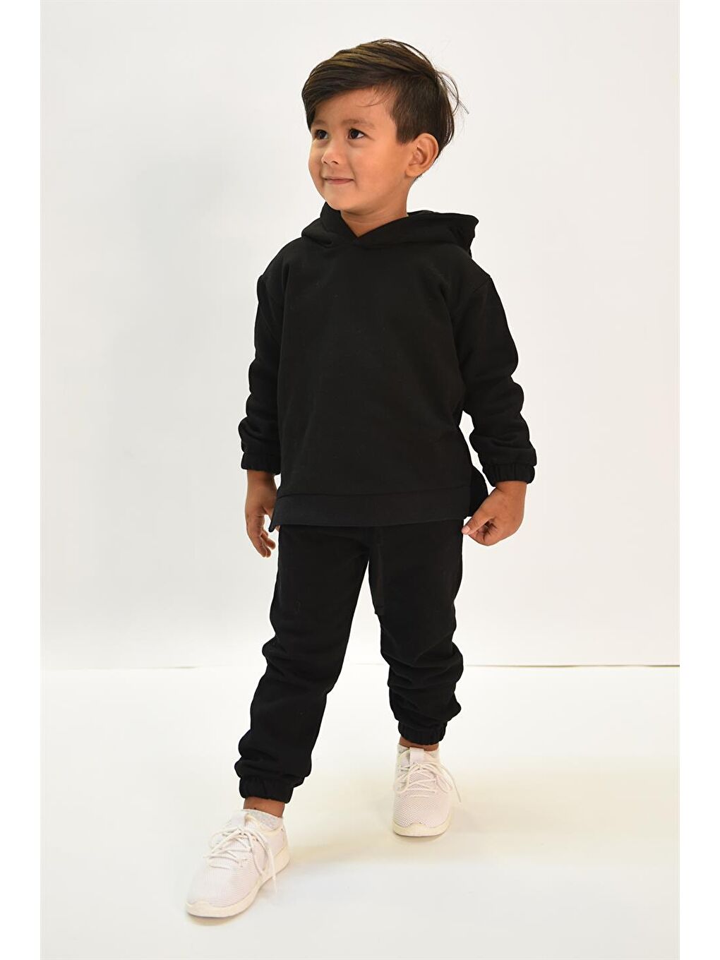 Siyah Çocuk Kulak Detaylı Kapüşonlu Alt Üst Takım-2