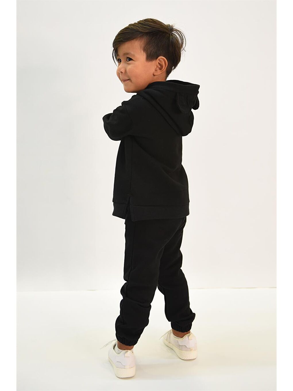 Siyah Çocuk Kulak Detaylı Kapüşonlu Alt Üst Takım-3