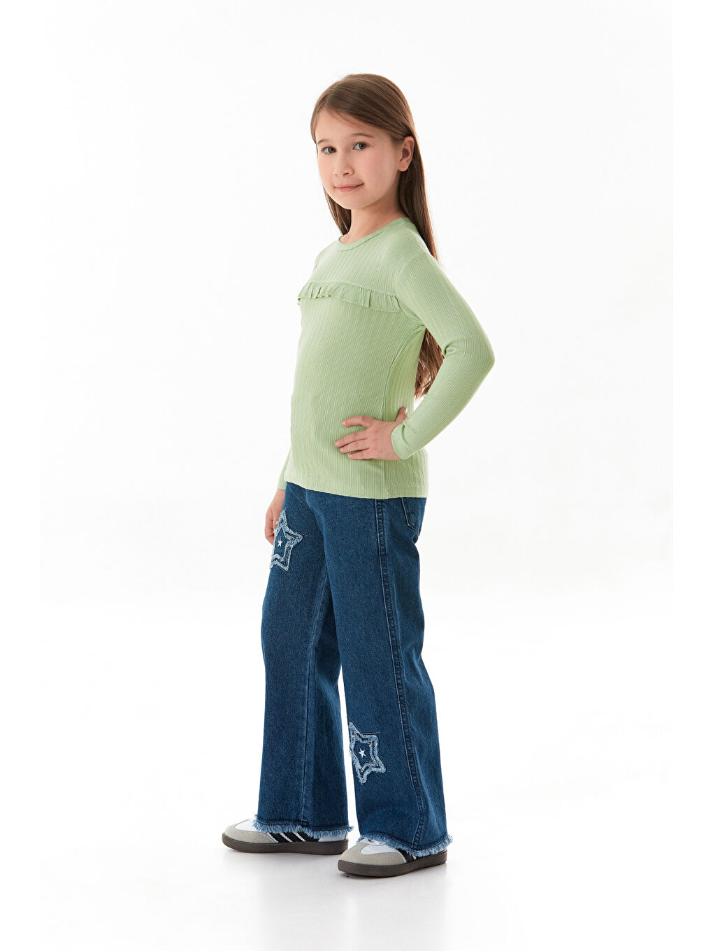 Yeşil Fitilli Önü Fırfırlı Kız Çocuk Body-1