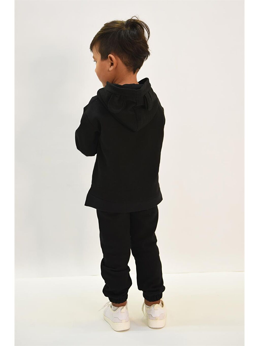 Siyah Çocuk Kulak Detaylı Kapüşonlu Alt Üst Takım-4