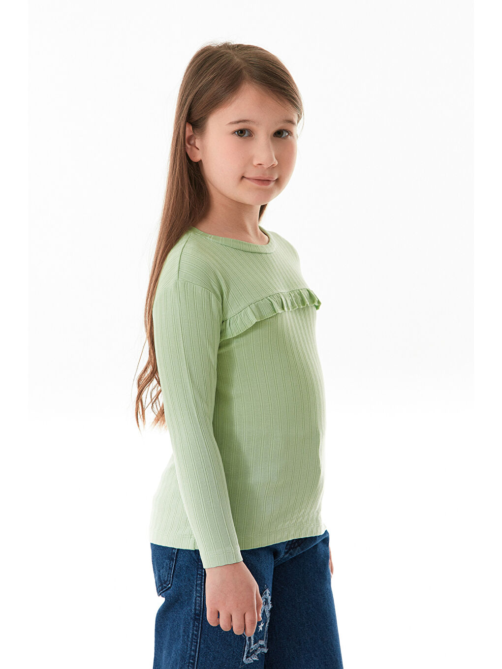 Yeşil Fitilli Önü Fırfırlı Kız Çocuk Body-2