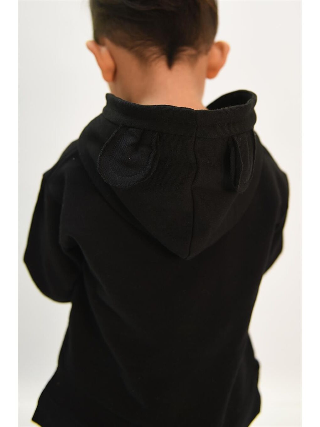 Siyah Çocuk Kulak Detaylı Kapüşonlu Alt Üst Takım-5