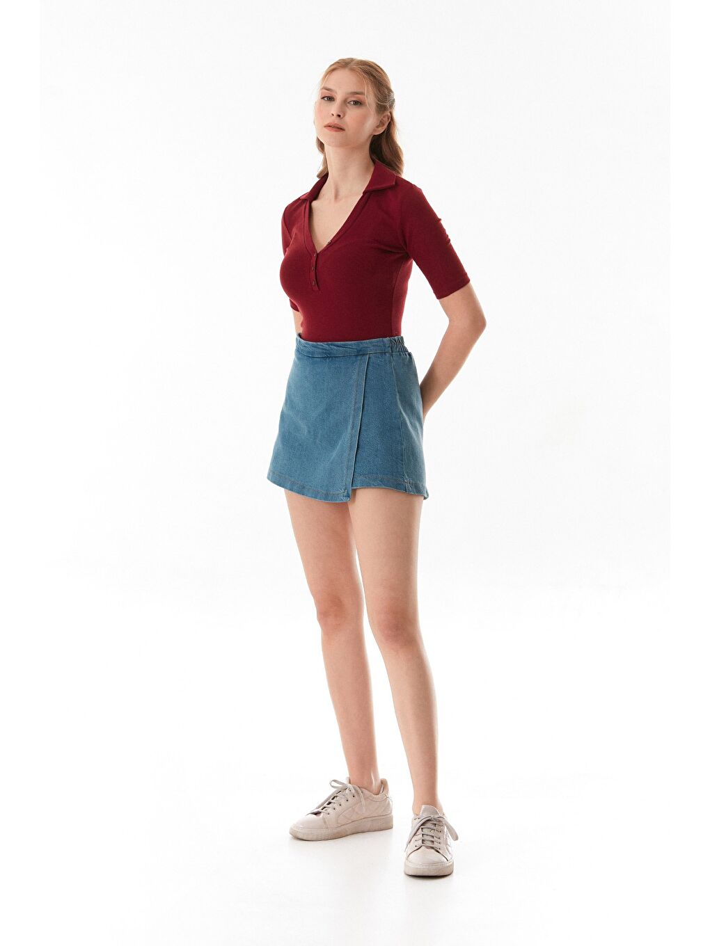 Bordo Basic Polo Yaka Çıtçıtlı Elastanlı Modal Body-1