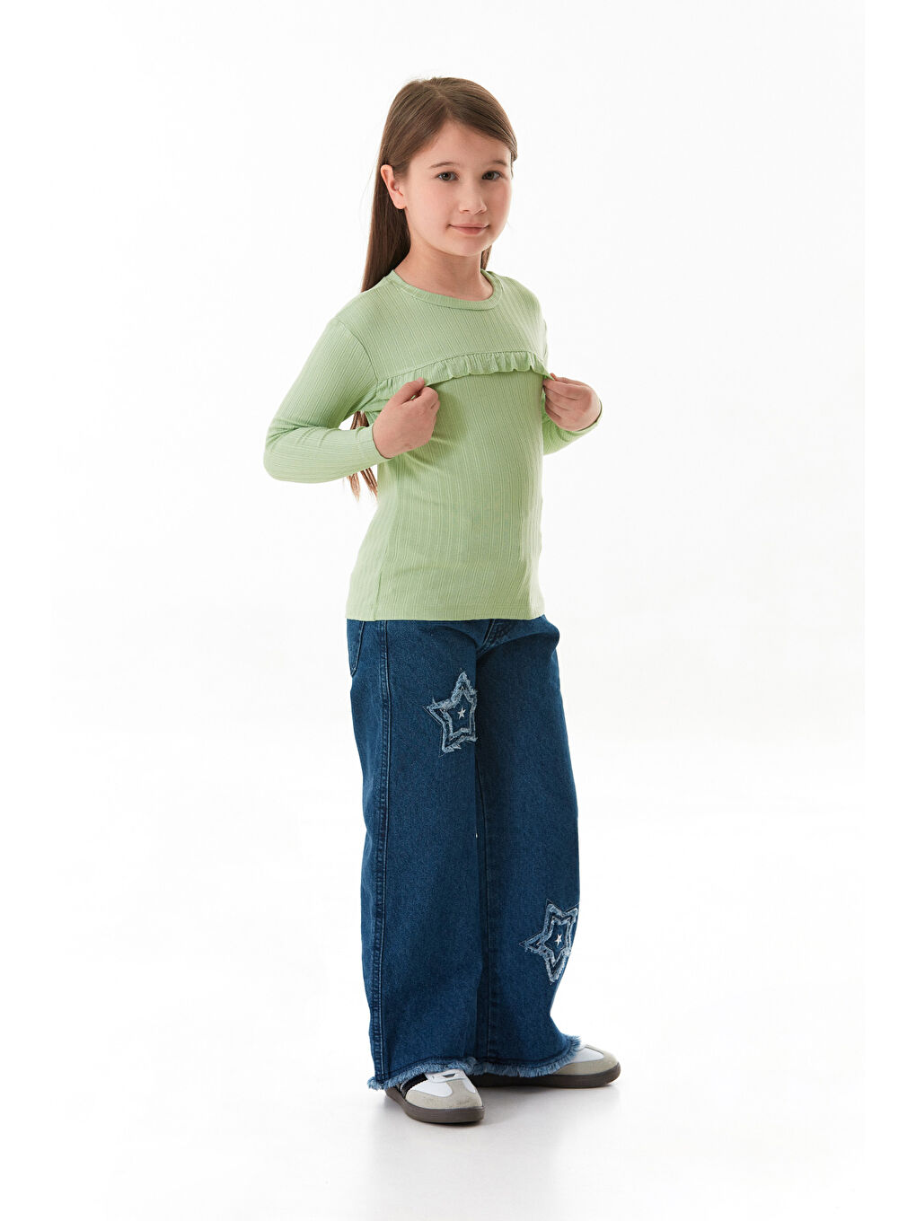 Yeşil Fitilli Önü Fırfırlı Kız Çocuk Body-4