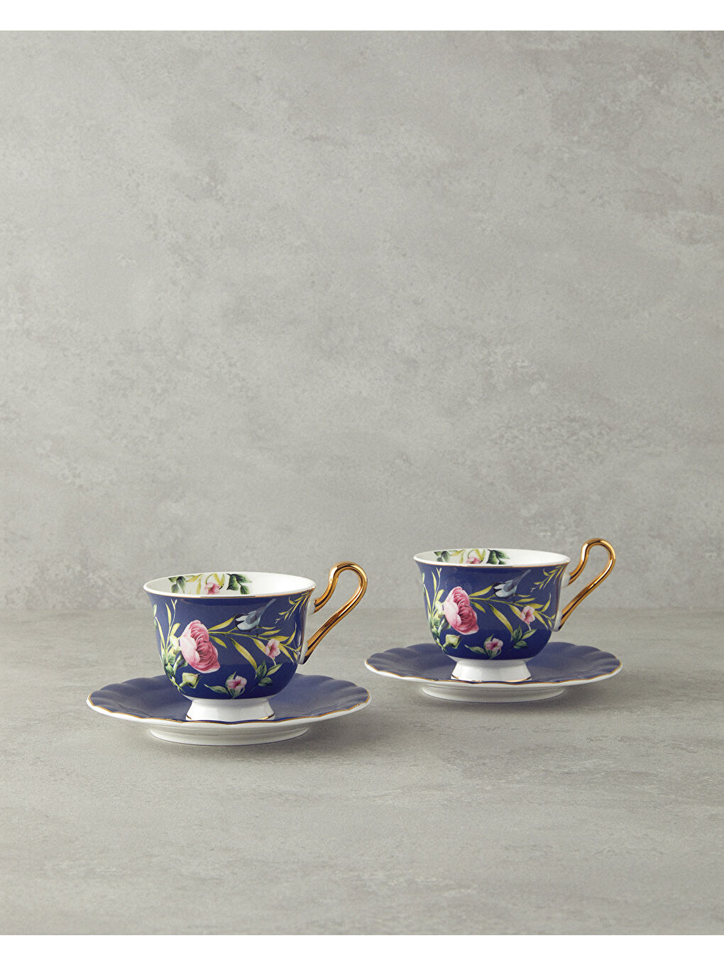 Vanilla New Bone China Çay Fincanı Takımı 4 Parça 2 Kişilik Lacivert