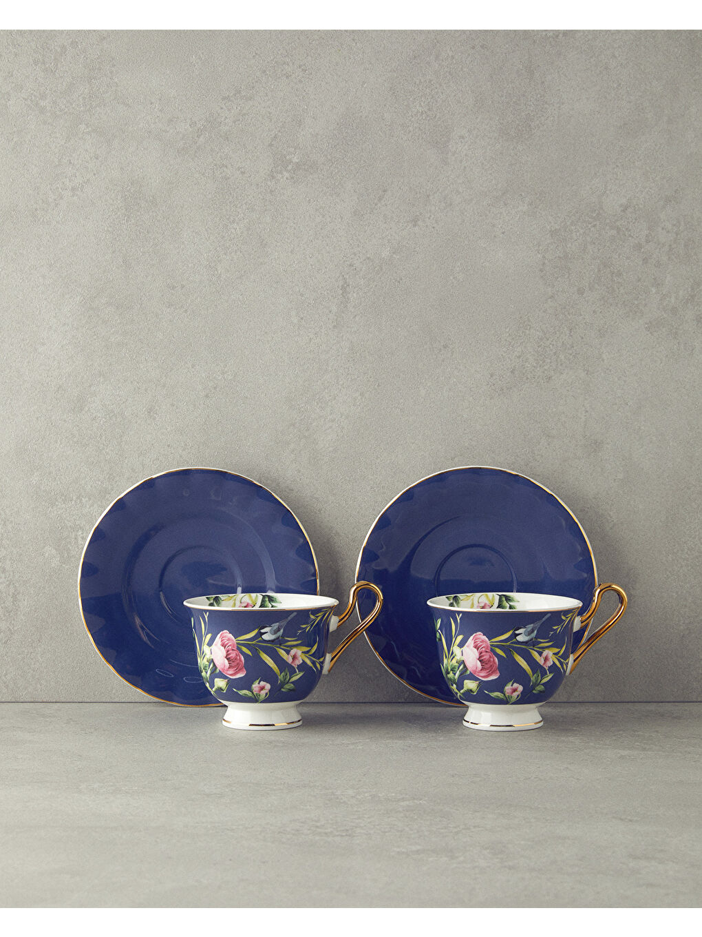 Vanilla New Bone China Çay Fincanı Takımı 4 Parça 2 Kişilik Lacivert-2