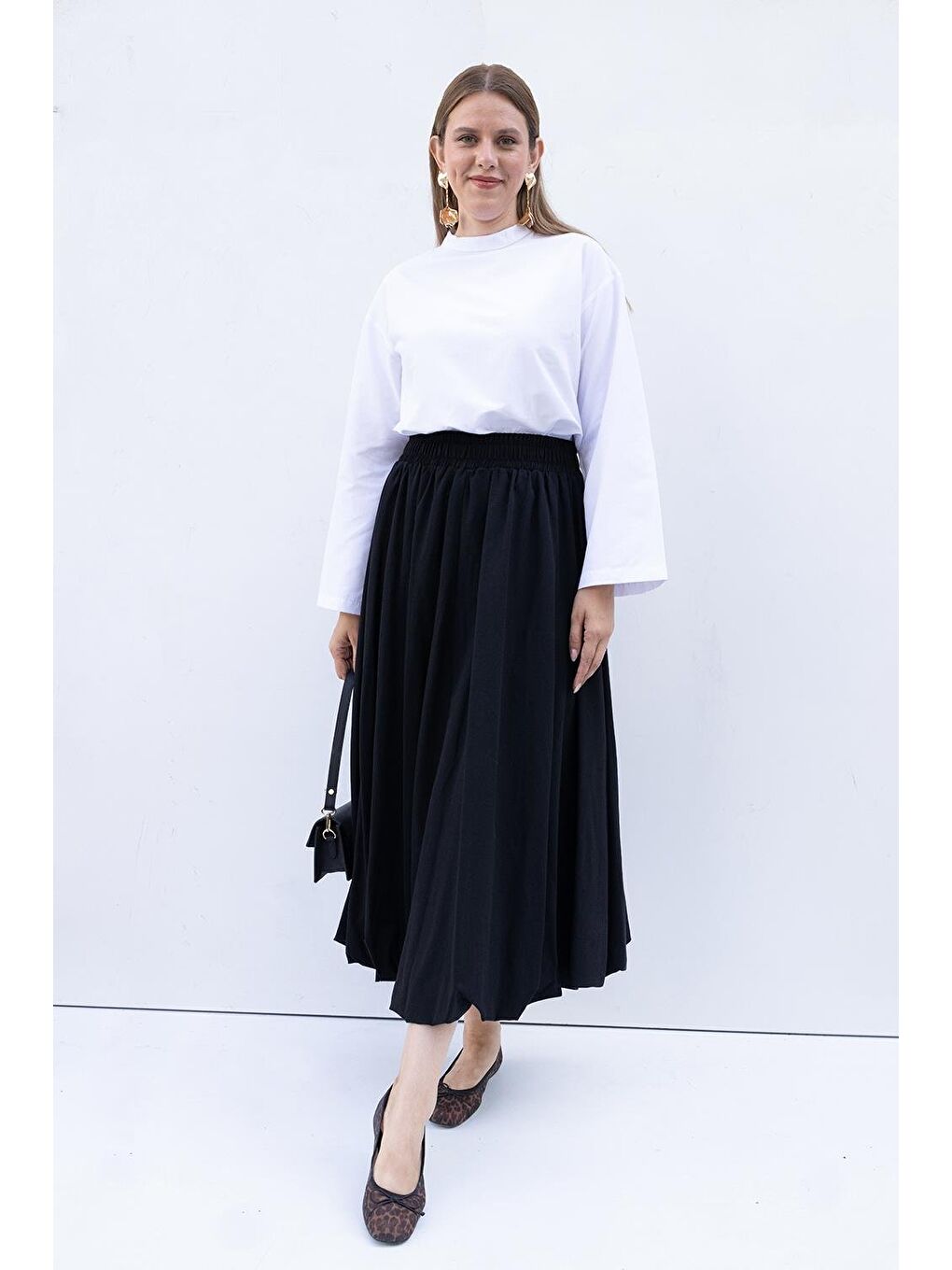 Siyah-Beli Lastikli Balon Etek