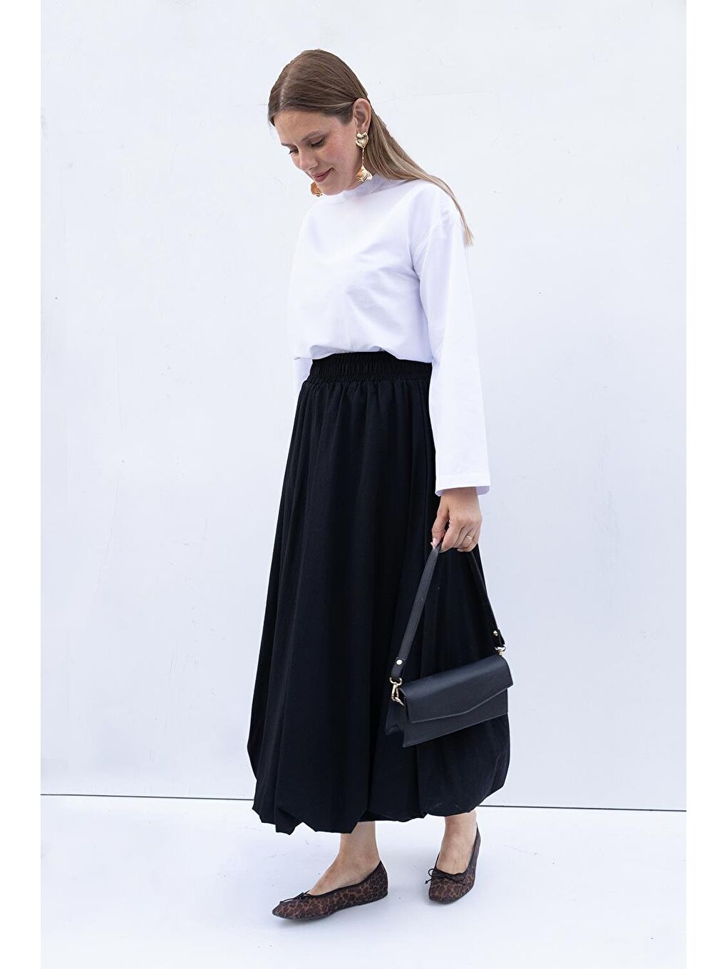 Siyah-Beli Lastikli Balon Etek-1