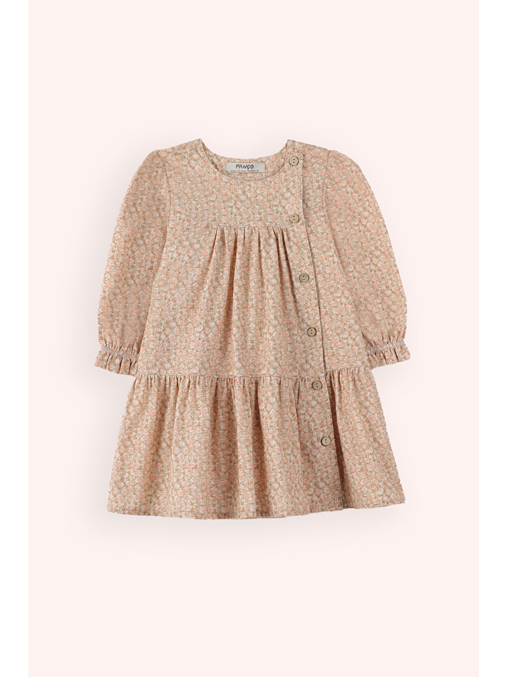 Kız Çocuk Çiçek Desenli Elbise Bej
