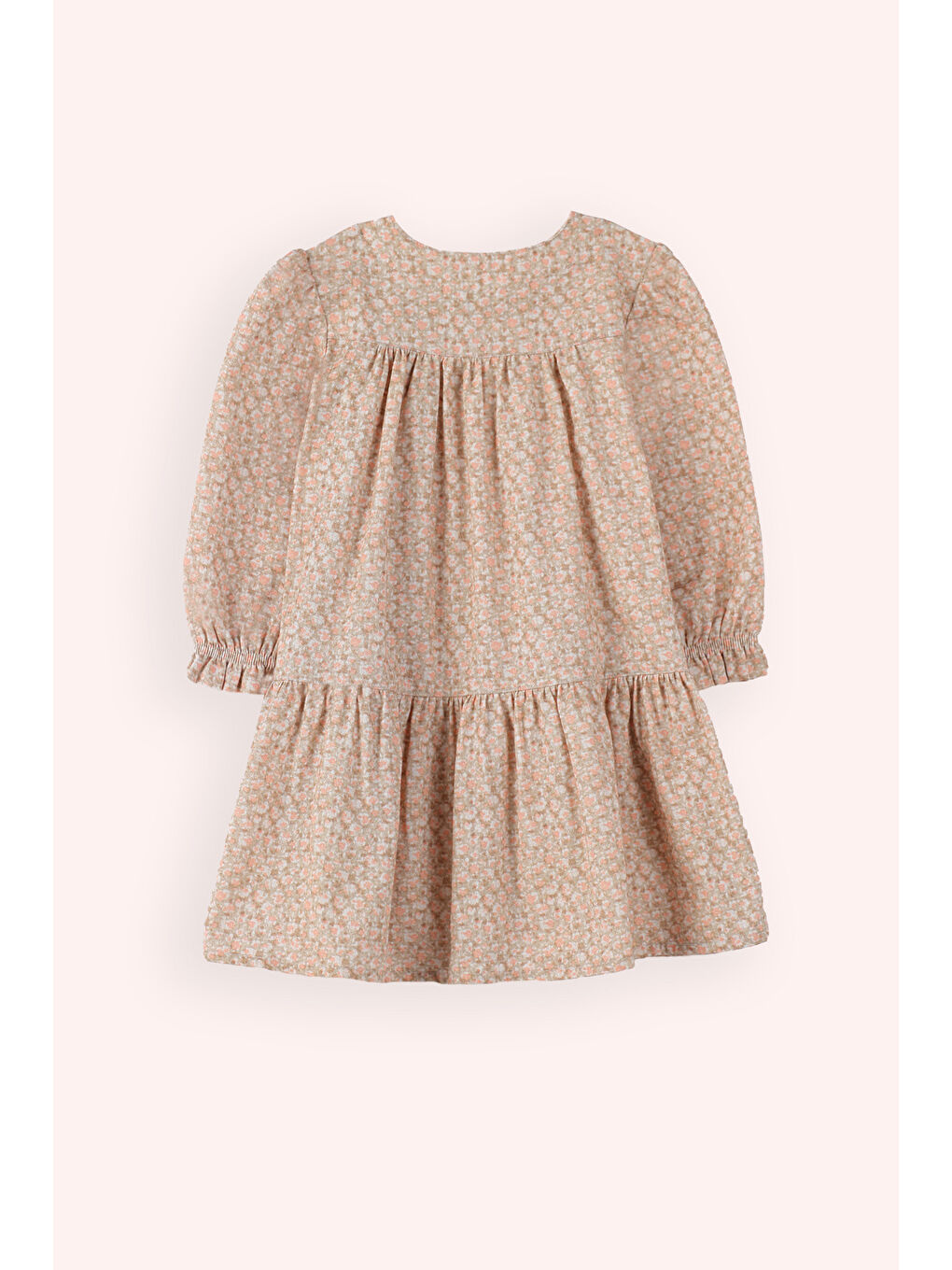 Kız Çocuk Çiçek Desenli Elbise Bej-2