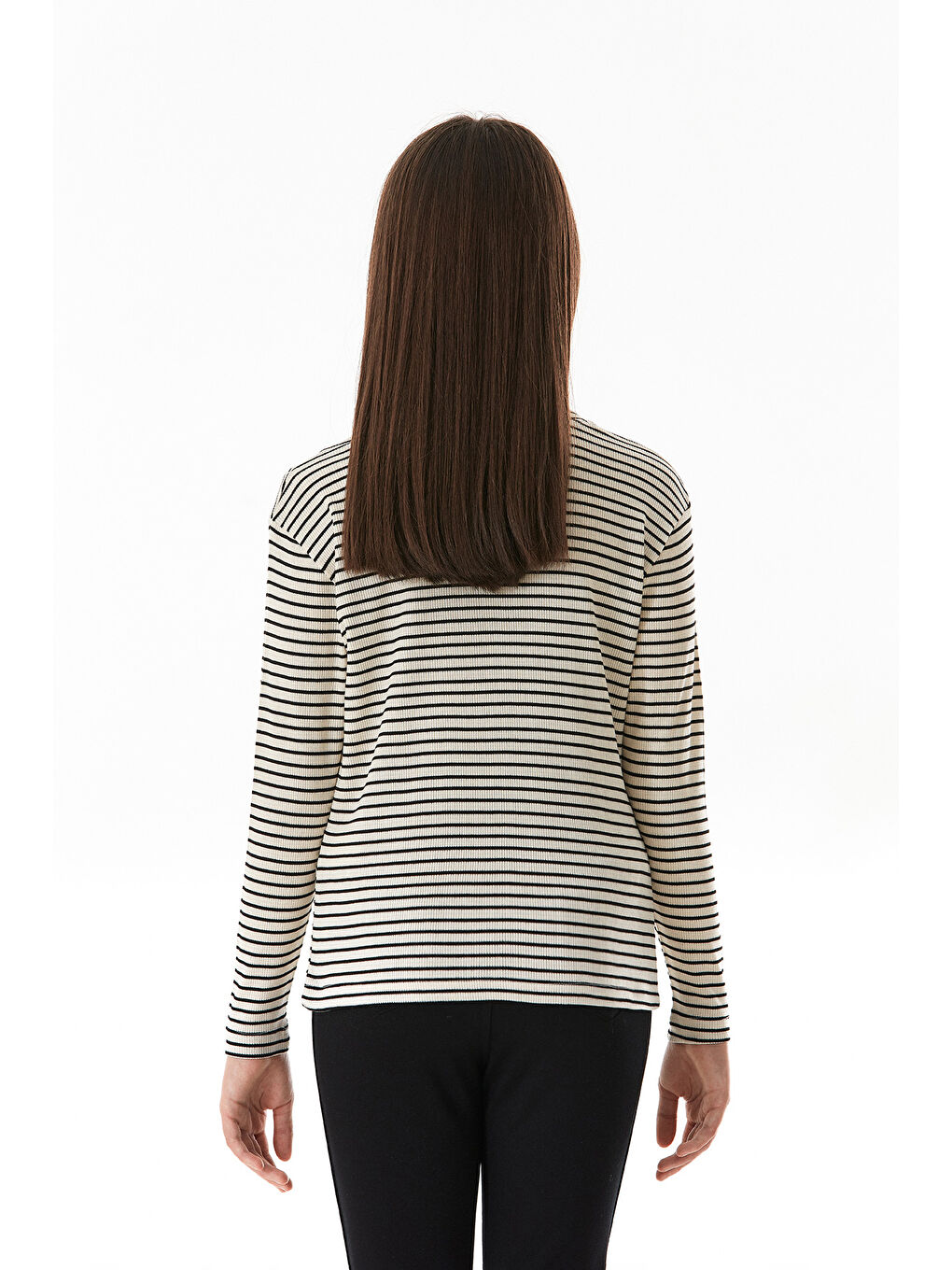 Siyah Omzu Pencere Detaylı Çizgili Kız Çocuk Body-3