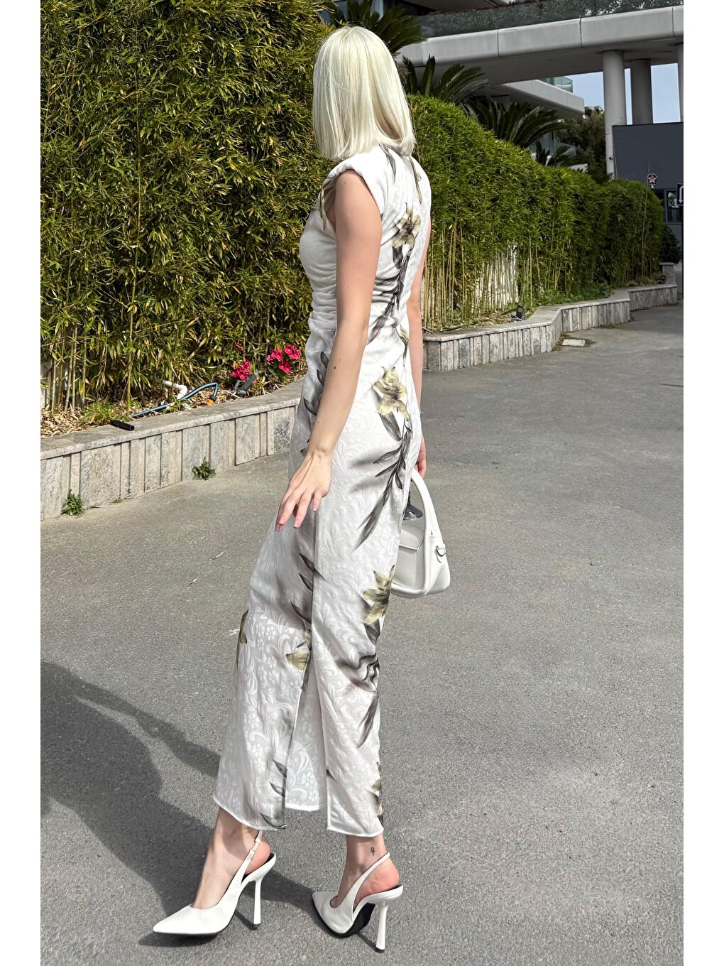 Yeşil Desenli Midi Boy Kadın Elbise Mg2464-2