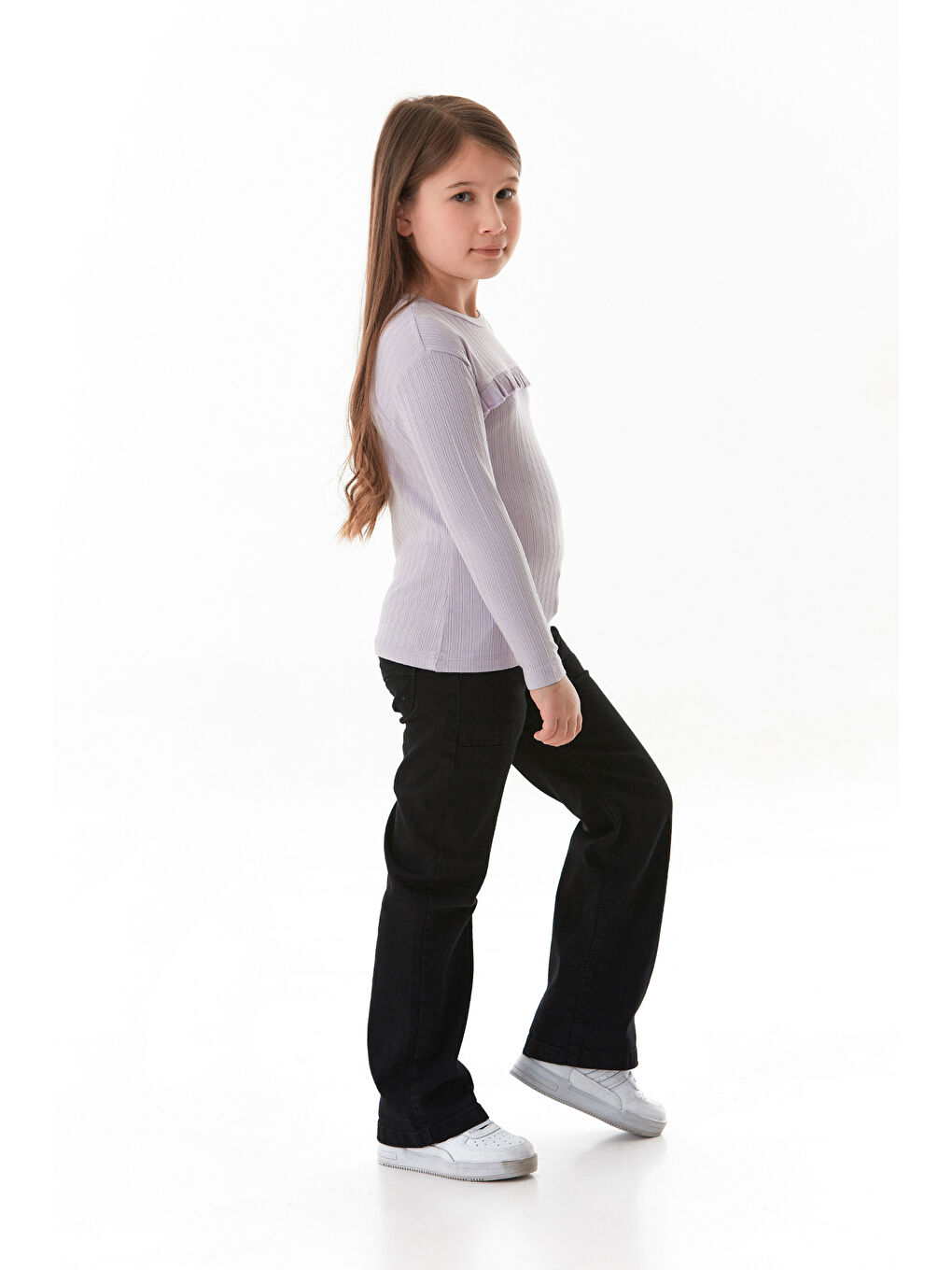 Lila Fitilli Elastanlı Önü Fırfırlı Kız Çocuk Body-2