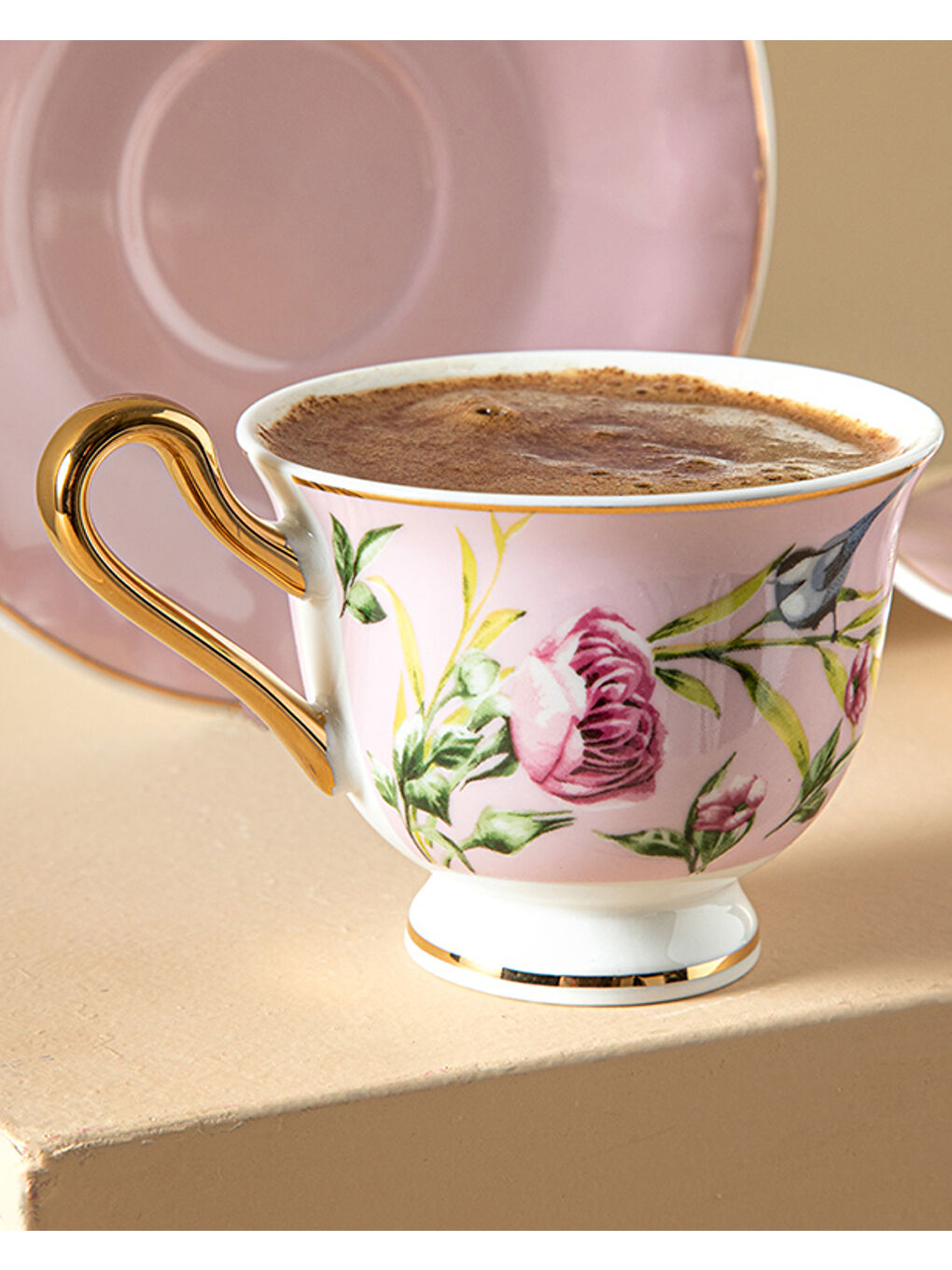 Vanilla New Bone China Kahve Fincan Takımı 4 Parça 2 Kişilik Açık Pembe-2