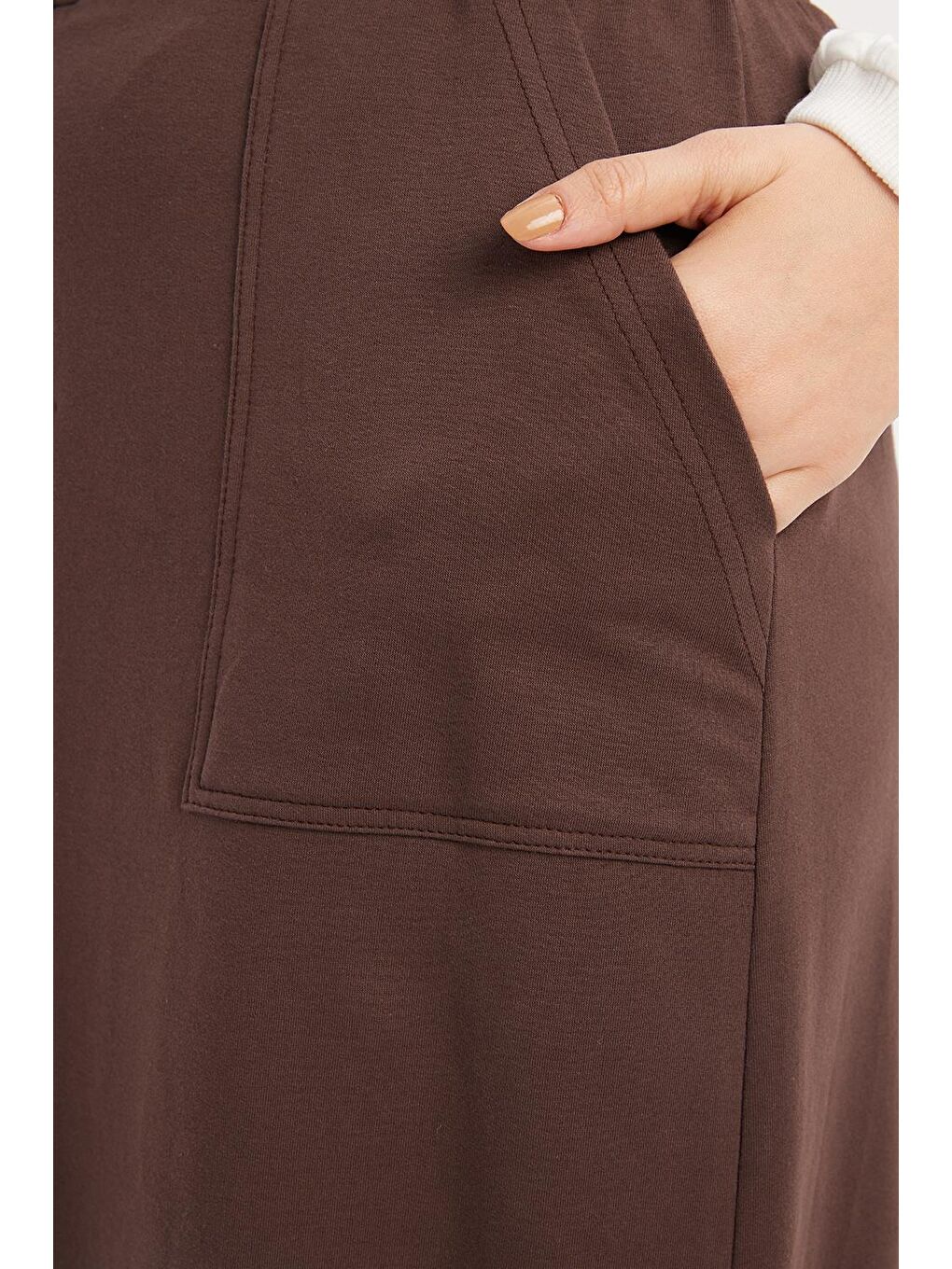 Kahverengi Kahve-Pamuklu İki Cepli Elastanlı Etek-4