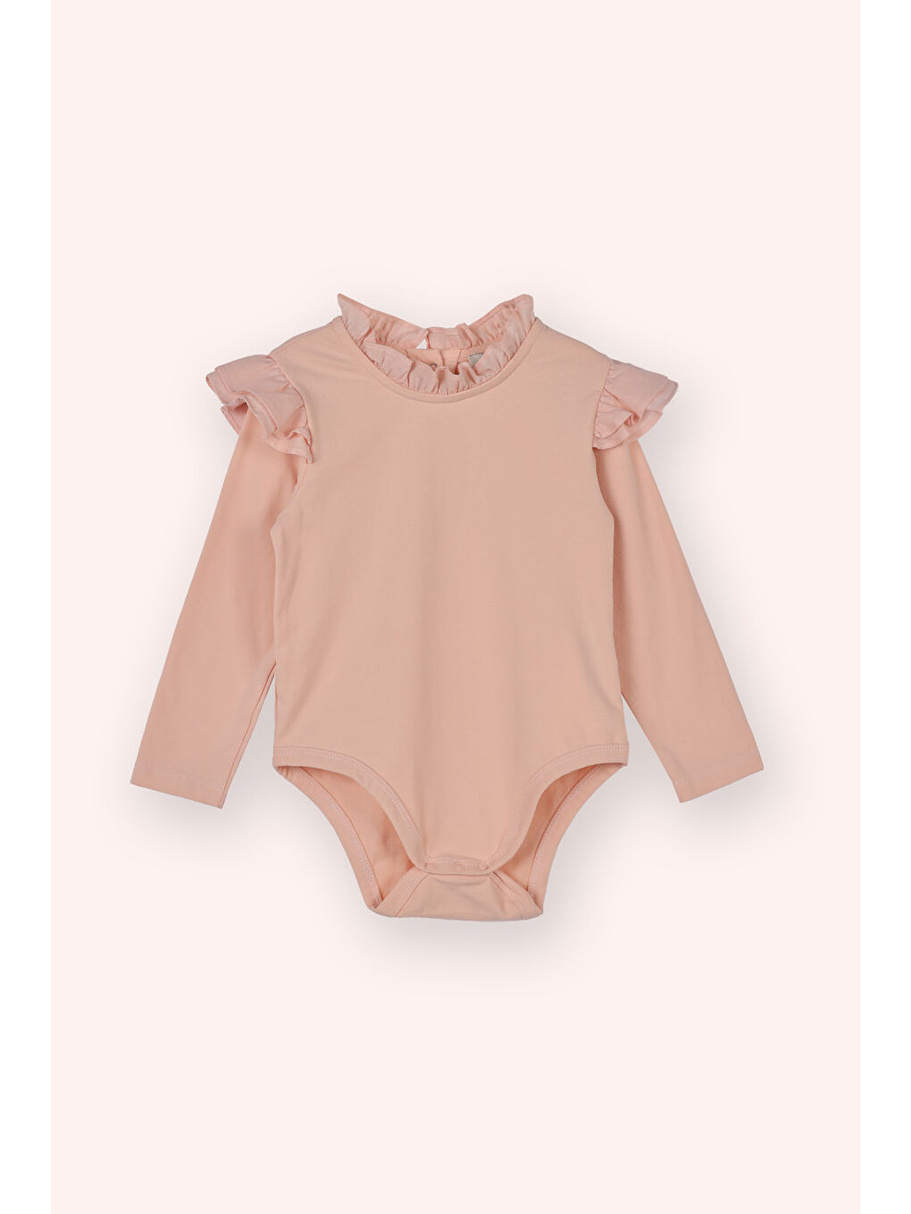 Pembe Kız Çocuk Fırfır Detaylı Uzun Kollu Body Pudra