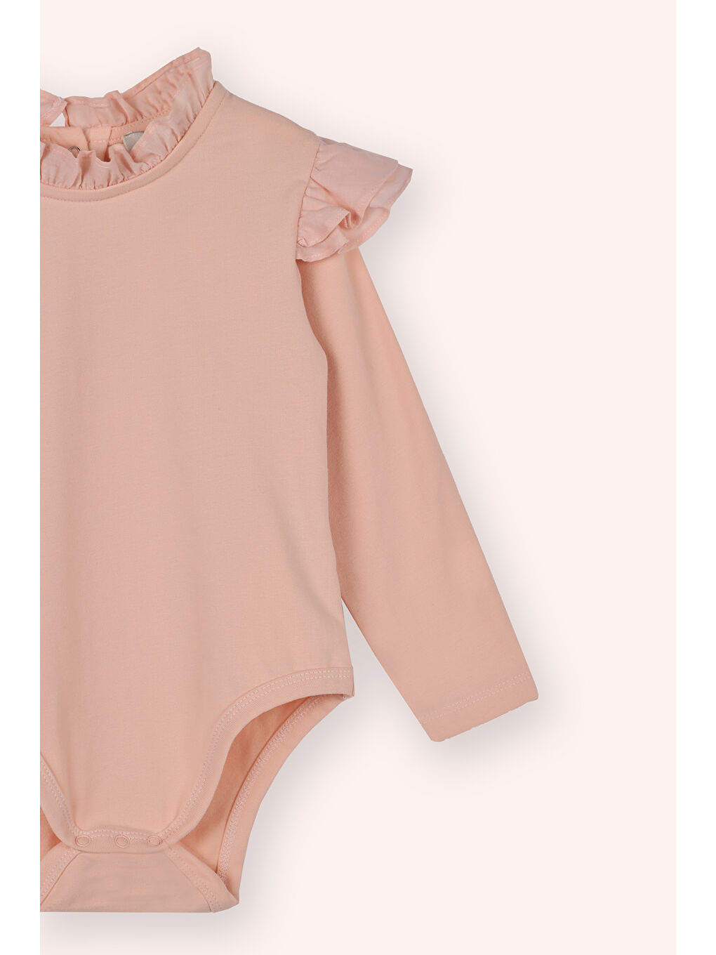 Pembe Kız Çocuk Fırfır Detaylı Uzun Kollu Body Pudra-1