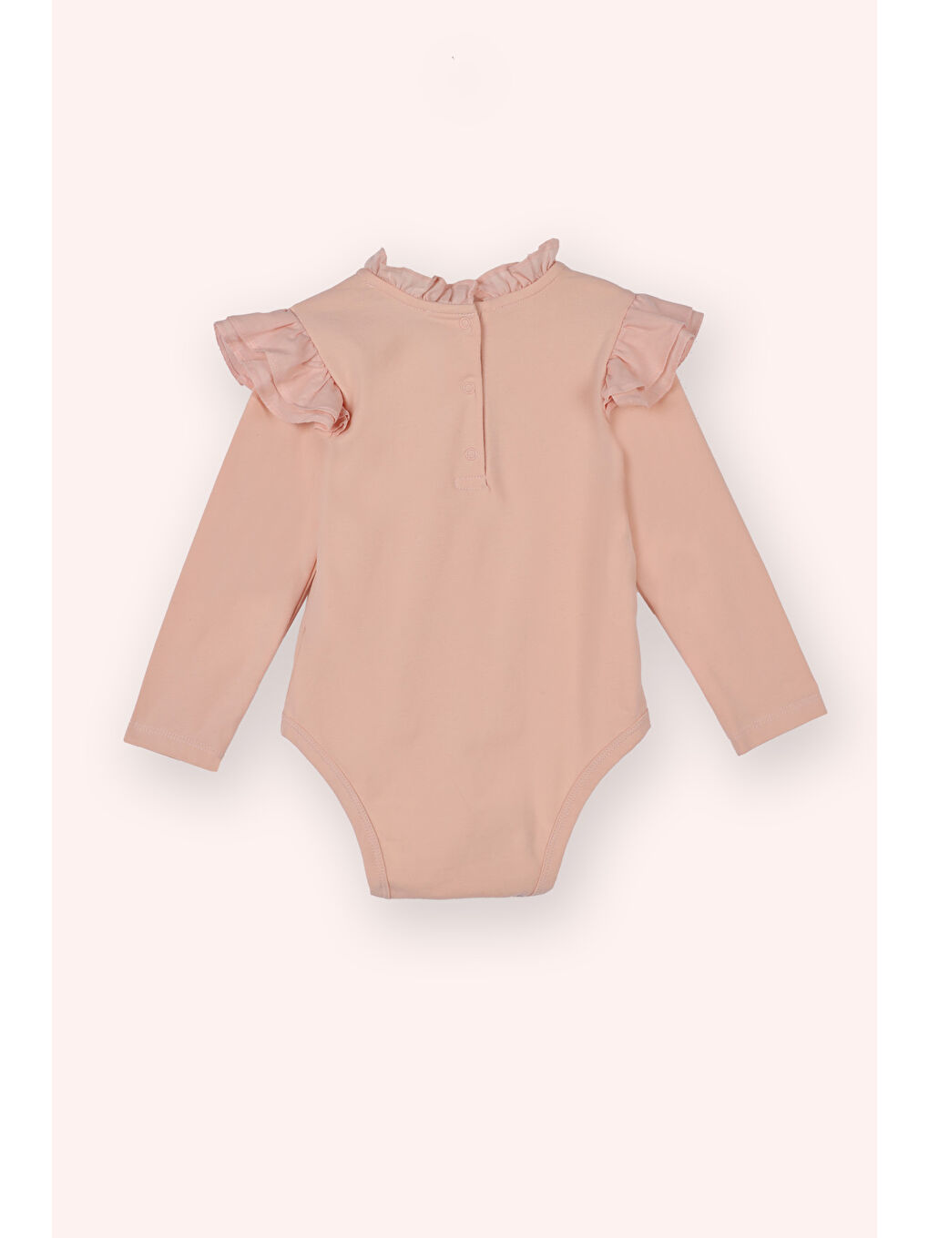 Pembe Kız Çocuk Fırfır Detaylı Uzun Kollu Body Pudra-2