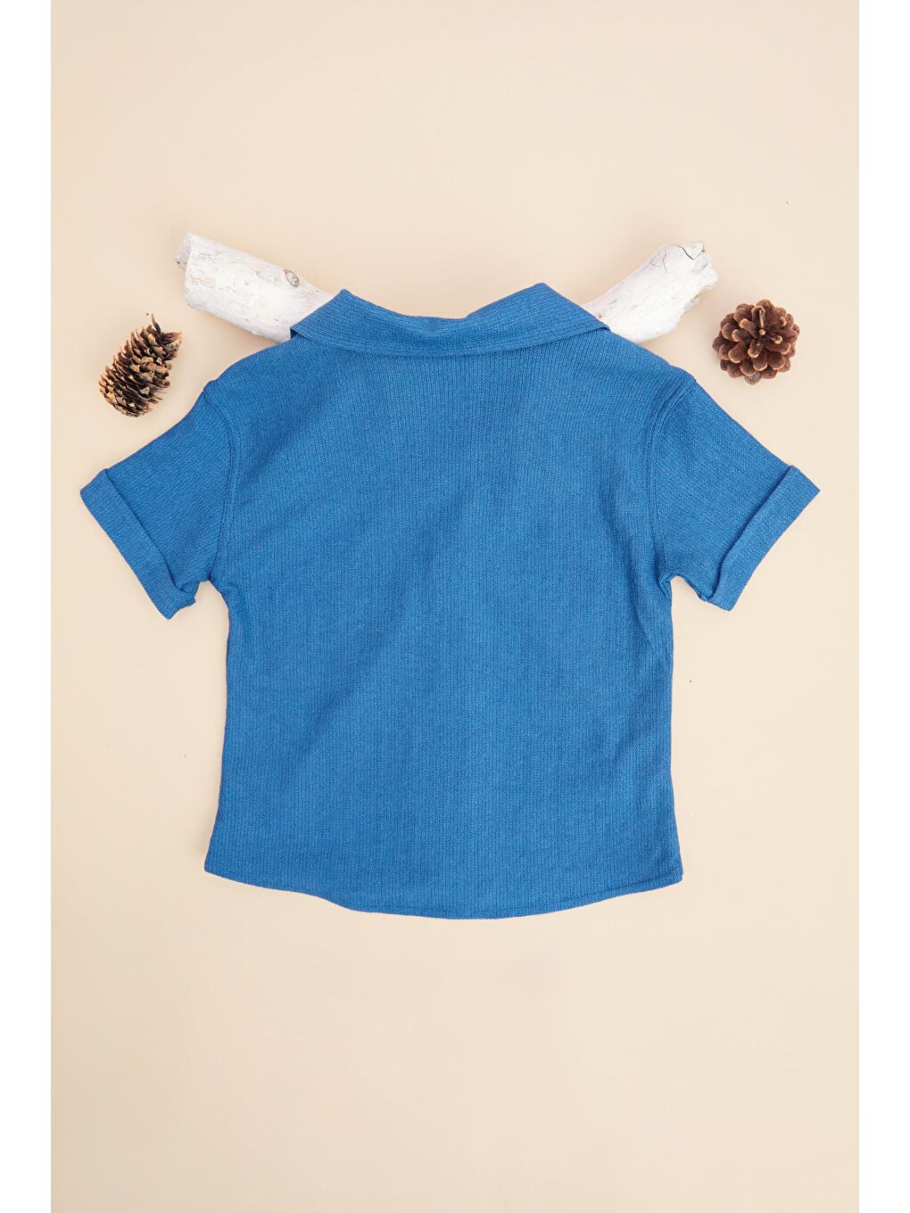 Petrol Kolu Katlamalı Düğmeli Erkek Çocuk Gömlek-1