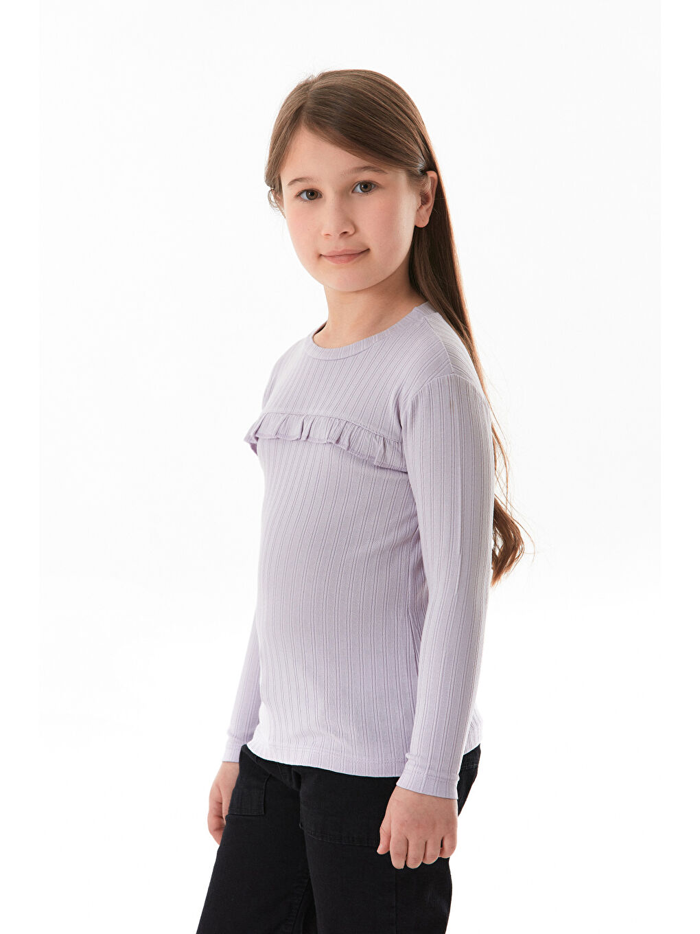 Lila Fitilli Elastanlı Önü Fırfırlı Kız Çocuk Body-4